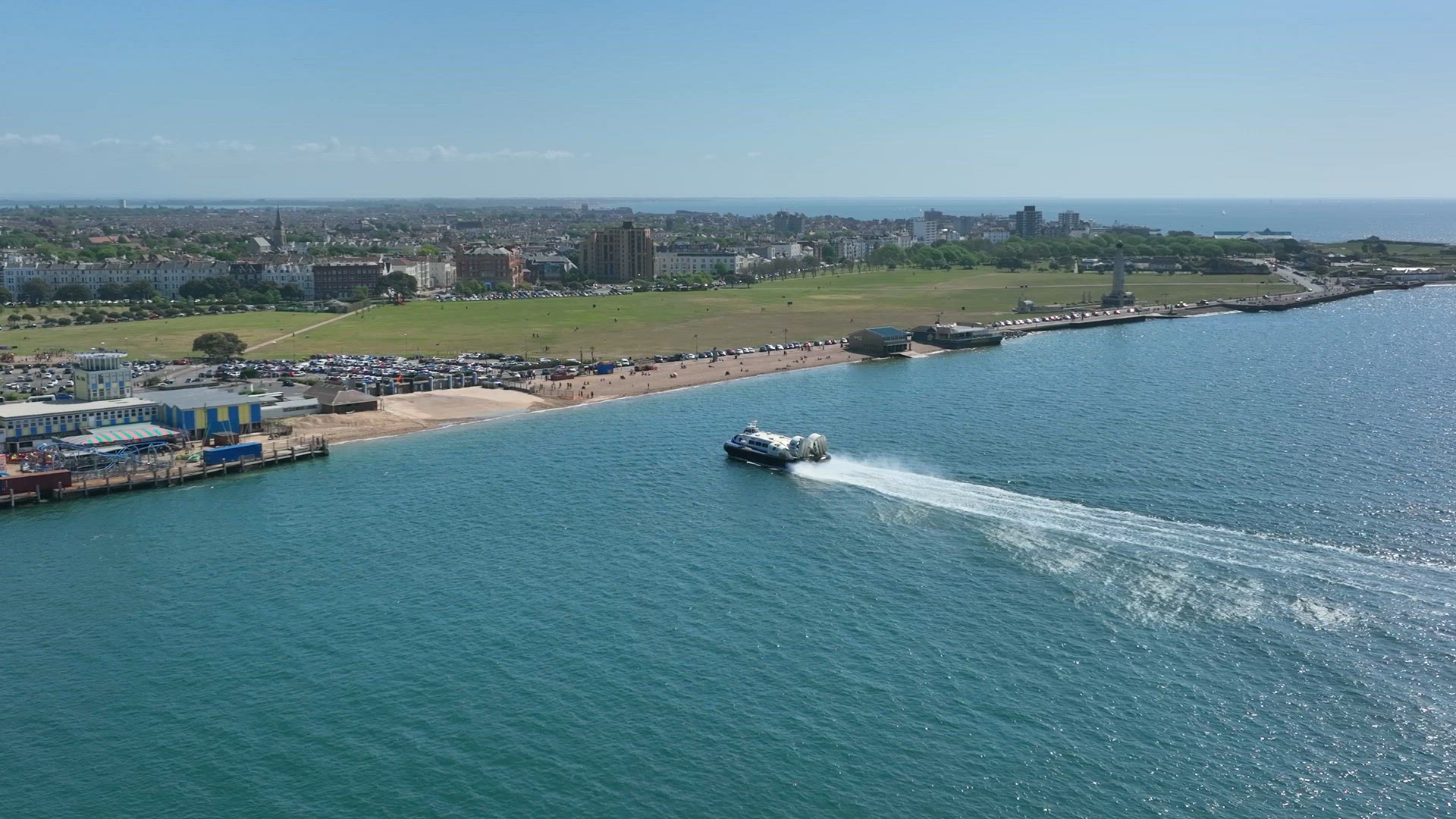 A Hovercraft Arriving into a Hoverport in Portsmouth