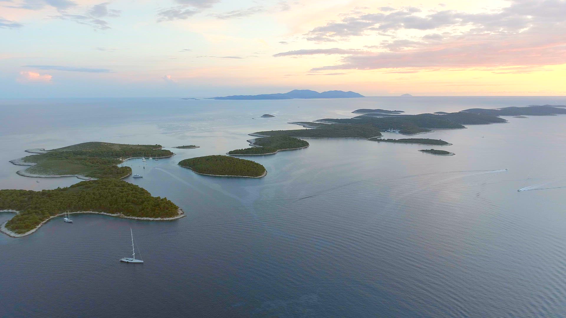 Small Islands Surrounding Hvar in Croatia High Aerial View