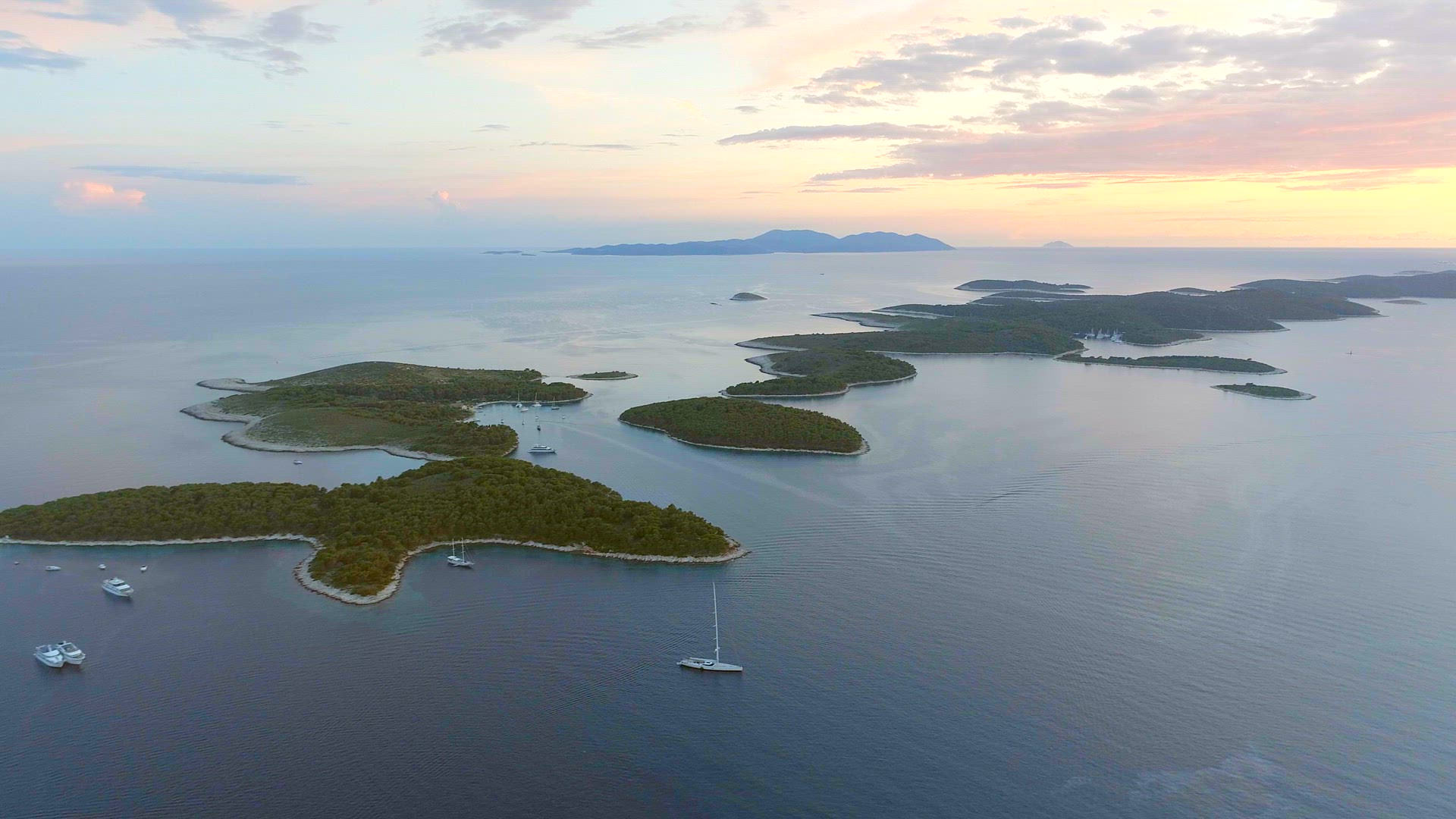 Small Islands Surrounding Hvar in Croatia High Aerial View