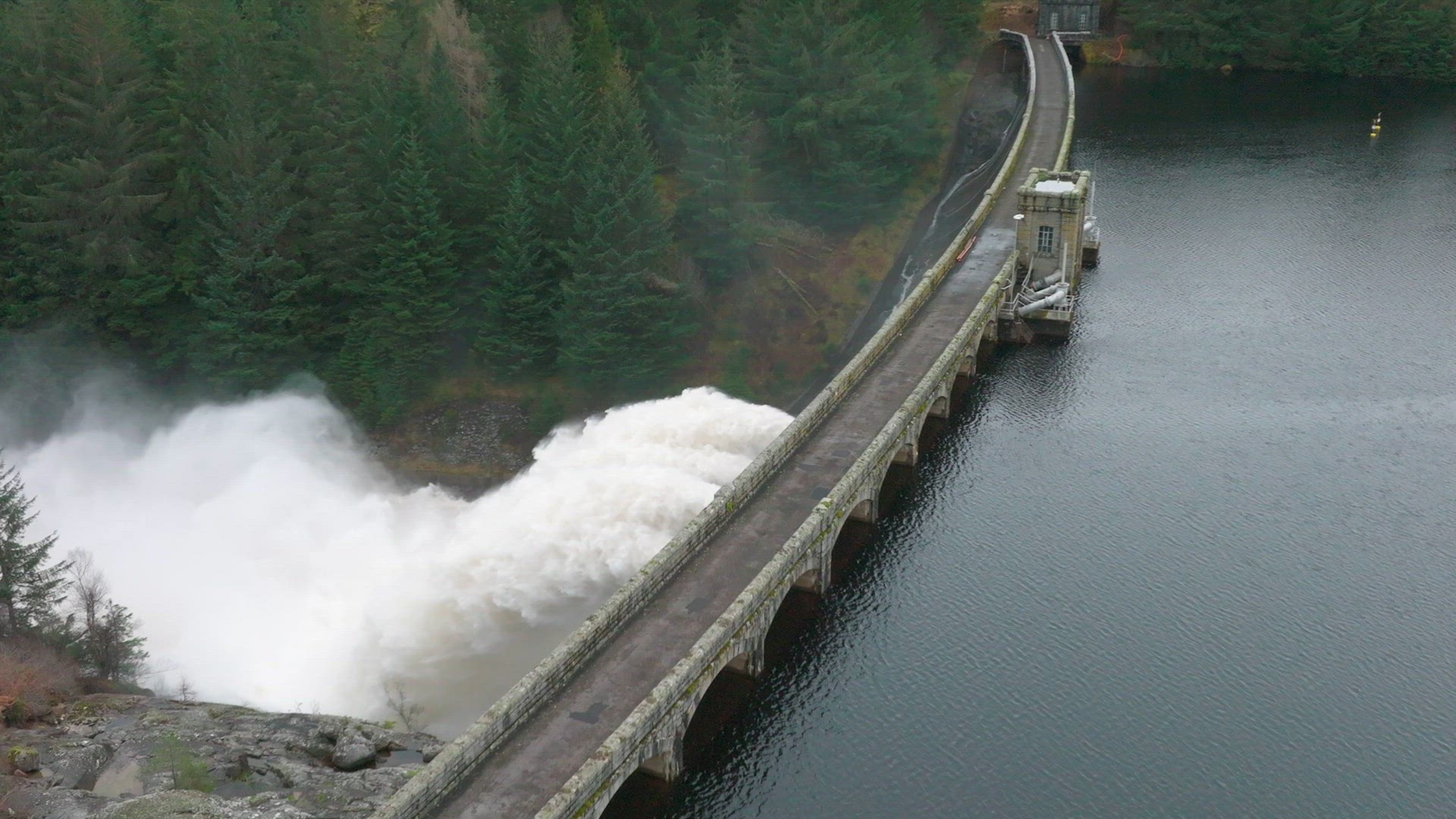 Water Being Pumped Through a Gravity Fed Hydroelectric Power Station Dam