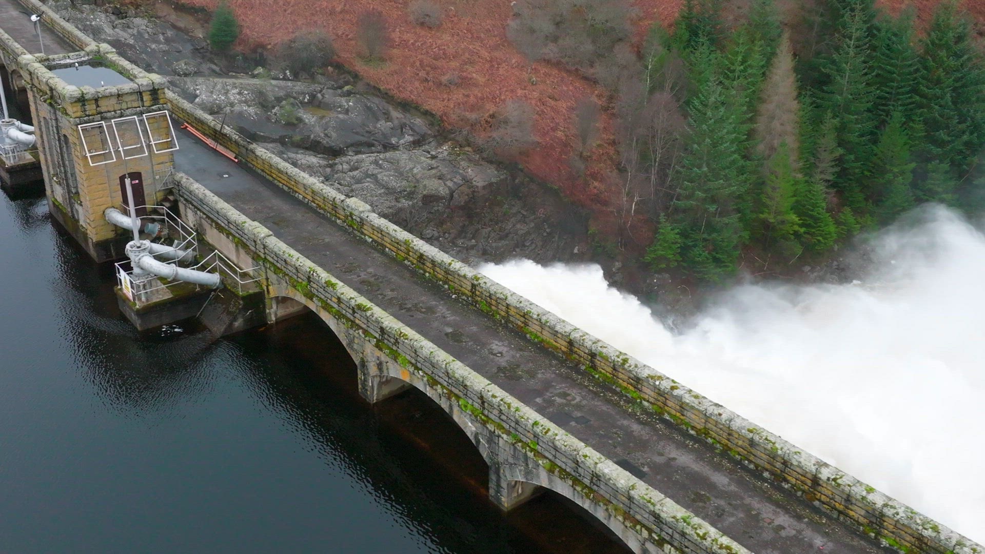 Water Being Pumped Through a Gravity Fed Hydroelectric Power Station Dam