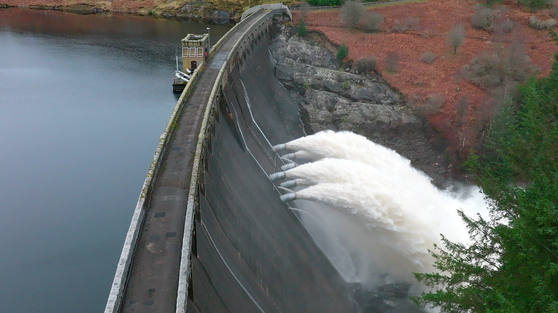 Water Being Pumped Through a Gravity Fed Hydroelectric Power Station Dam