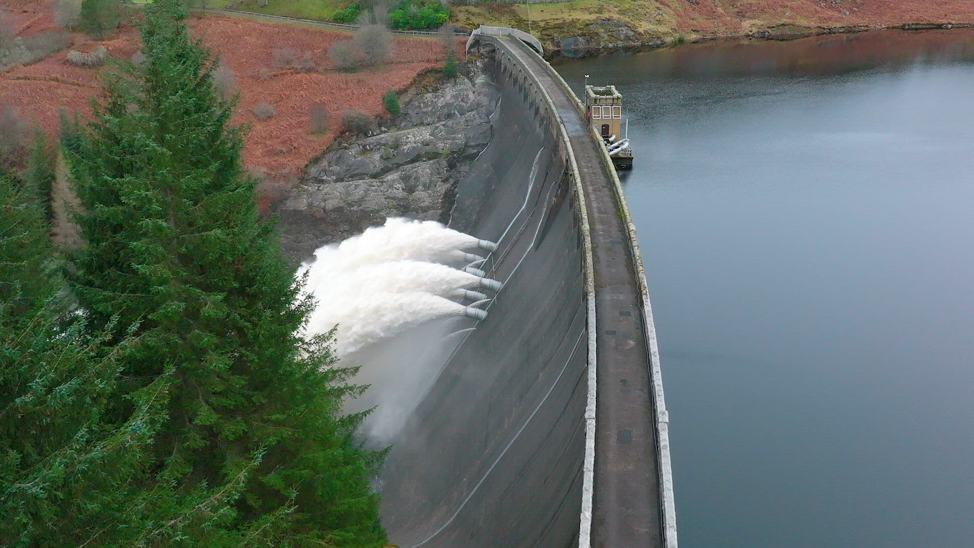 Water Pumped Through a Gravity Fed Hydroelectric Power Station Dam Slow Motion