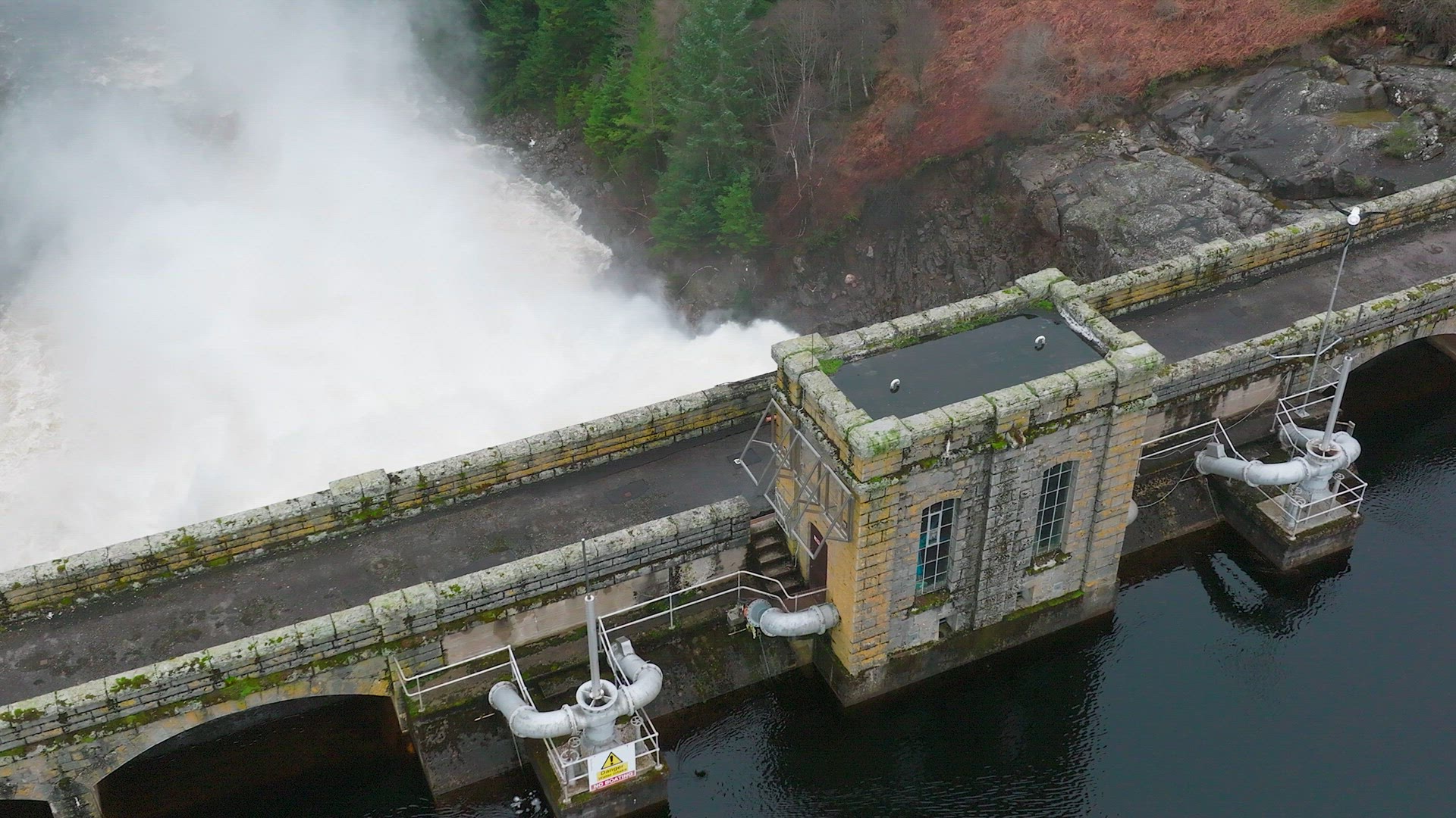 Water Pumped Through a Gravity Fed Hydroelectric Power Station Dam Slow Motion