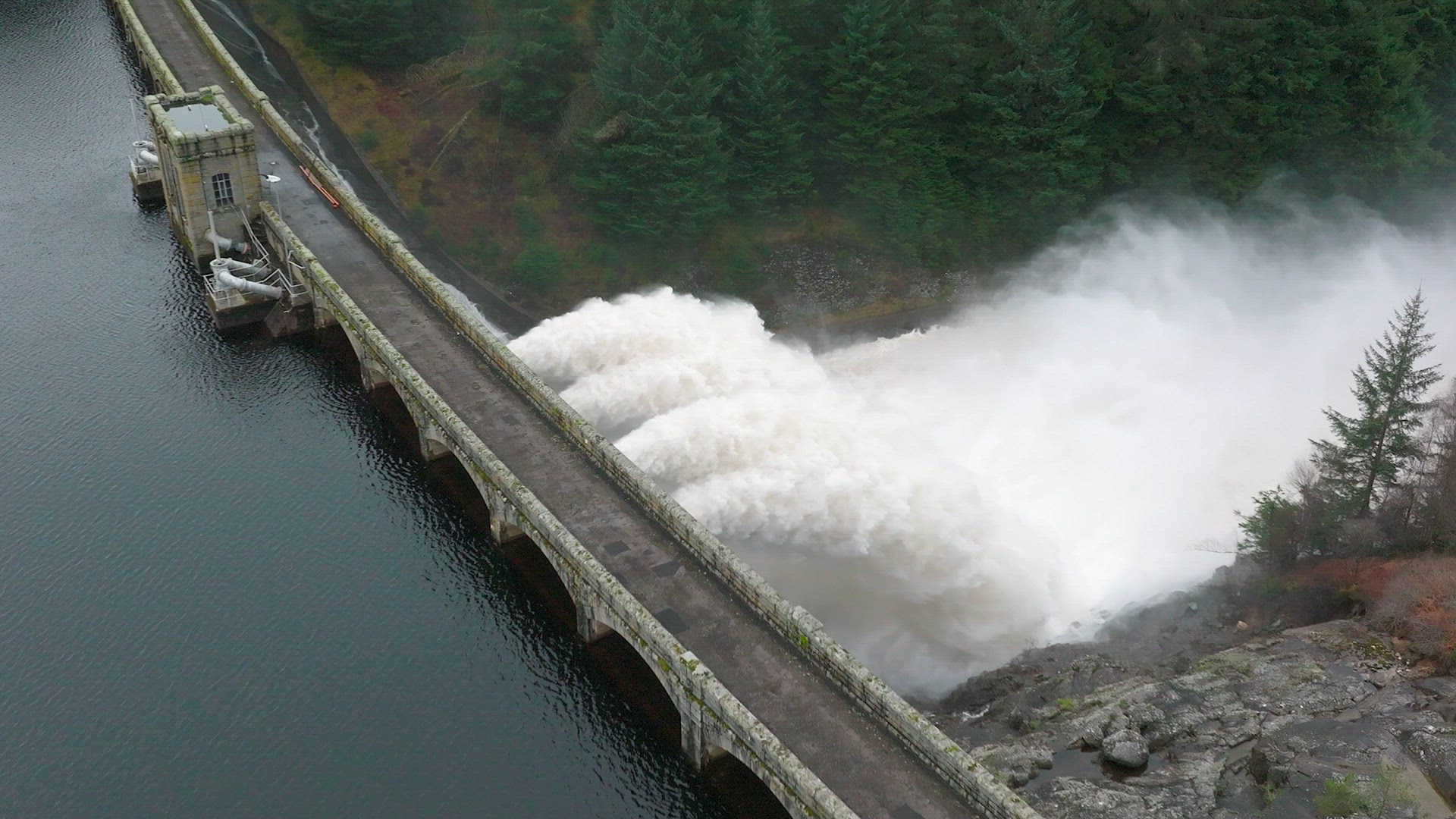 Hydroelectric Power Station Pumping Water Through a Dam Slow Motion