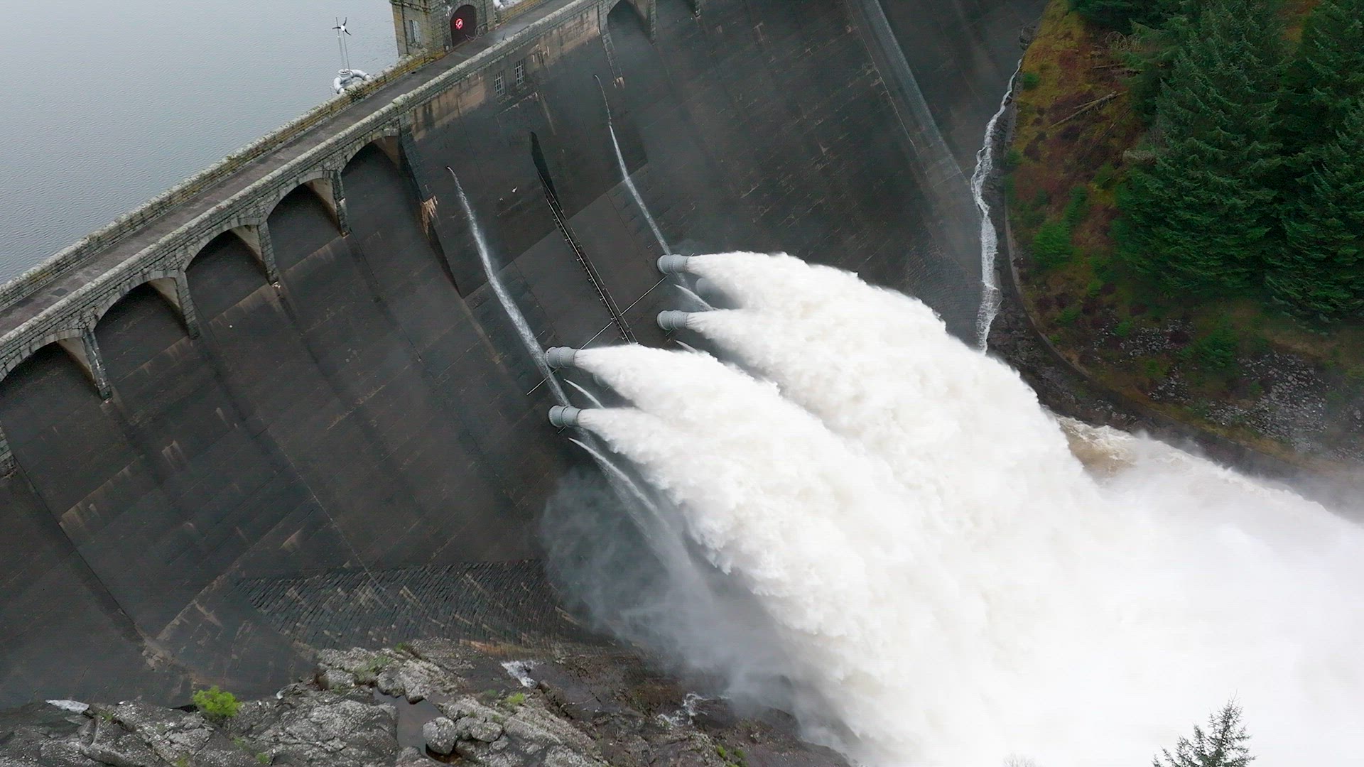 Water Pumped Through a Hydroelectric Power Station Dam Slow Motion
