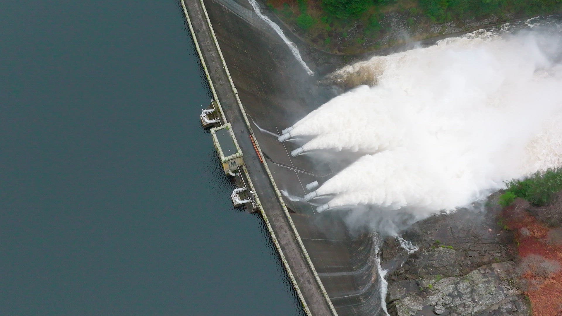 Water Pumped Through a Hydroelectric Power Station Dam Slow Motion