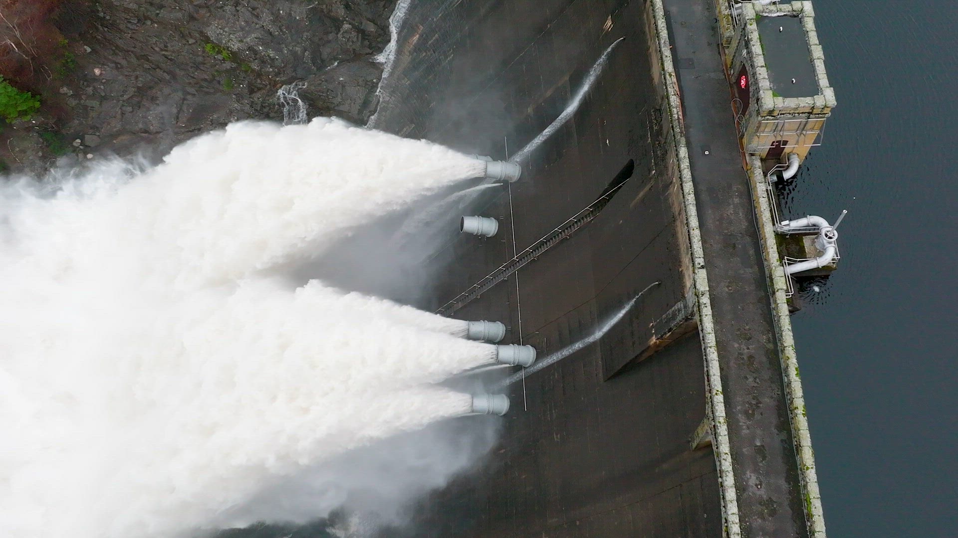 Hydroelectric Power Station Pumping Water Through a Dam Slow Motion