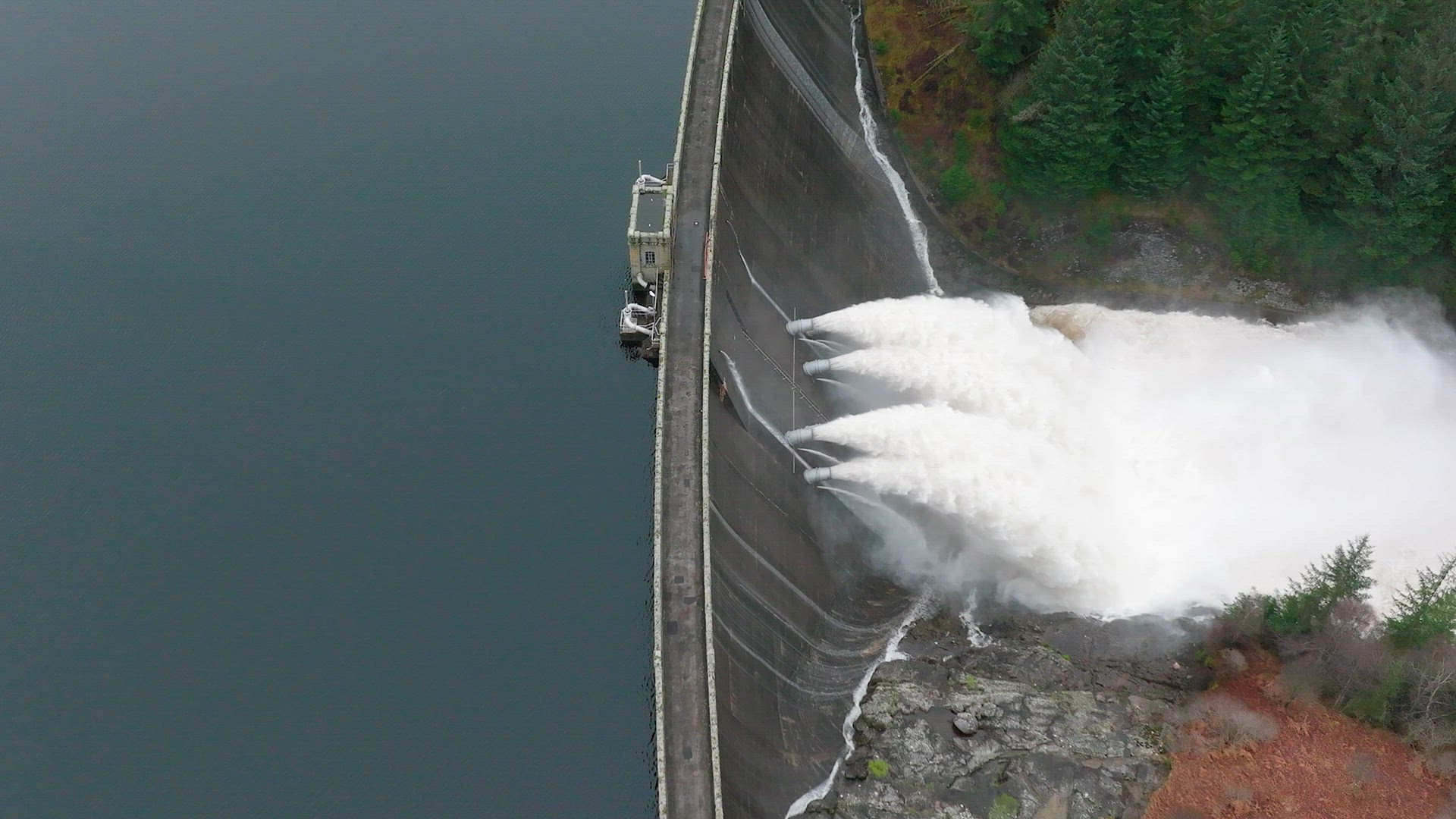 Hydroelectric Power Station Pumping Water Through a Dam Slow Motion