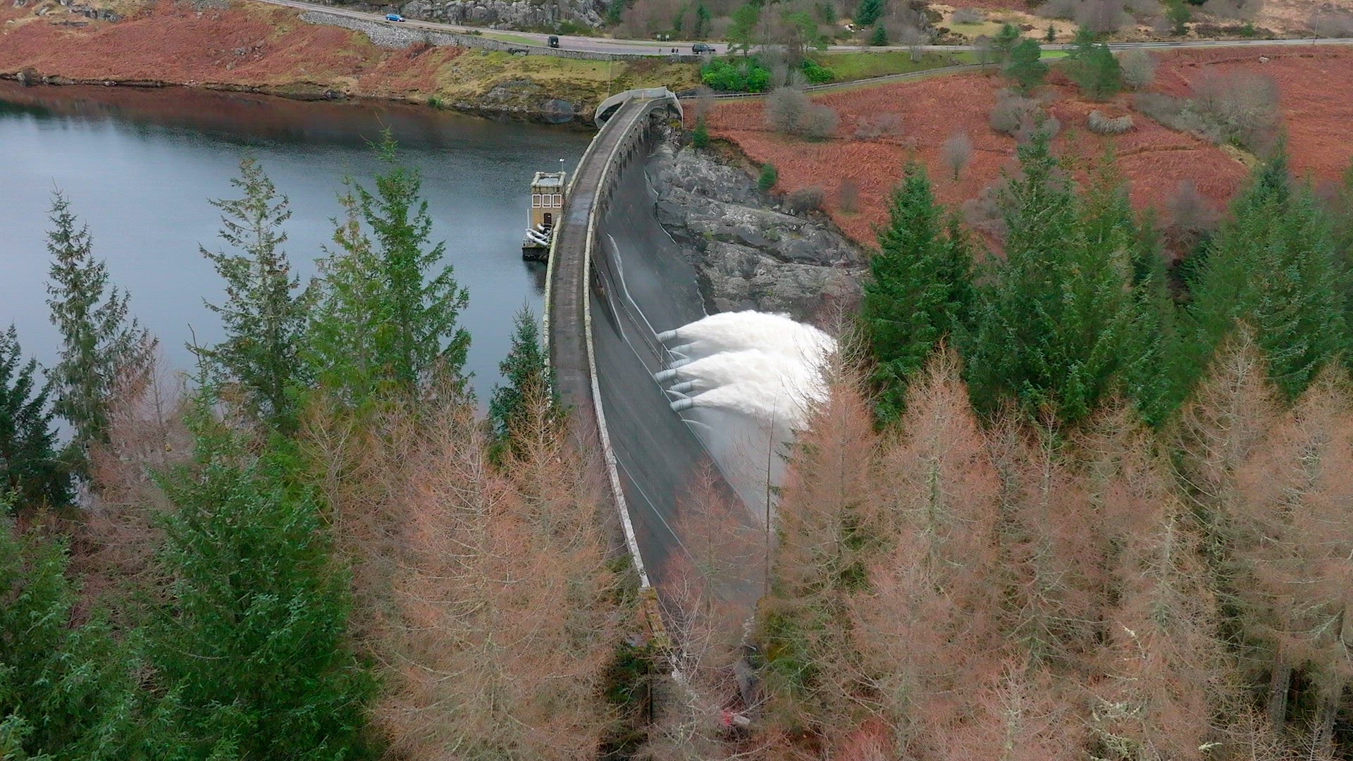 Hydroelectric Power Station Pumping Water Through a Dam