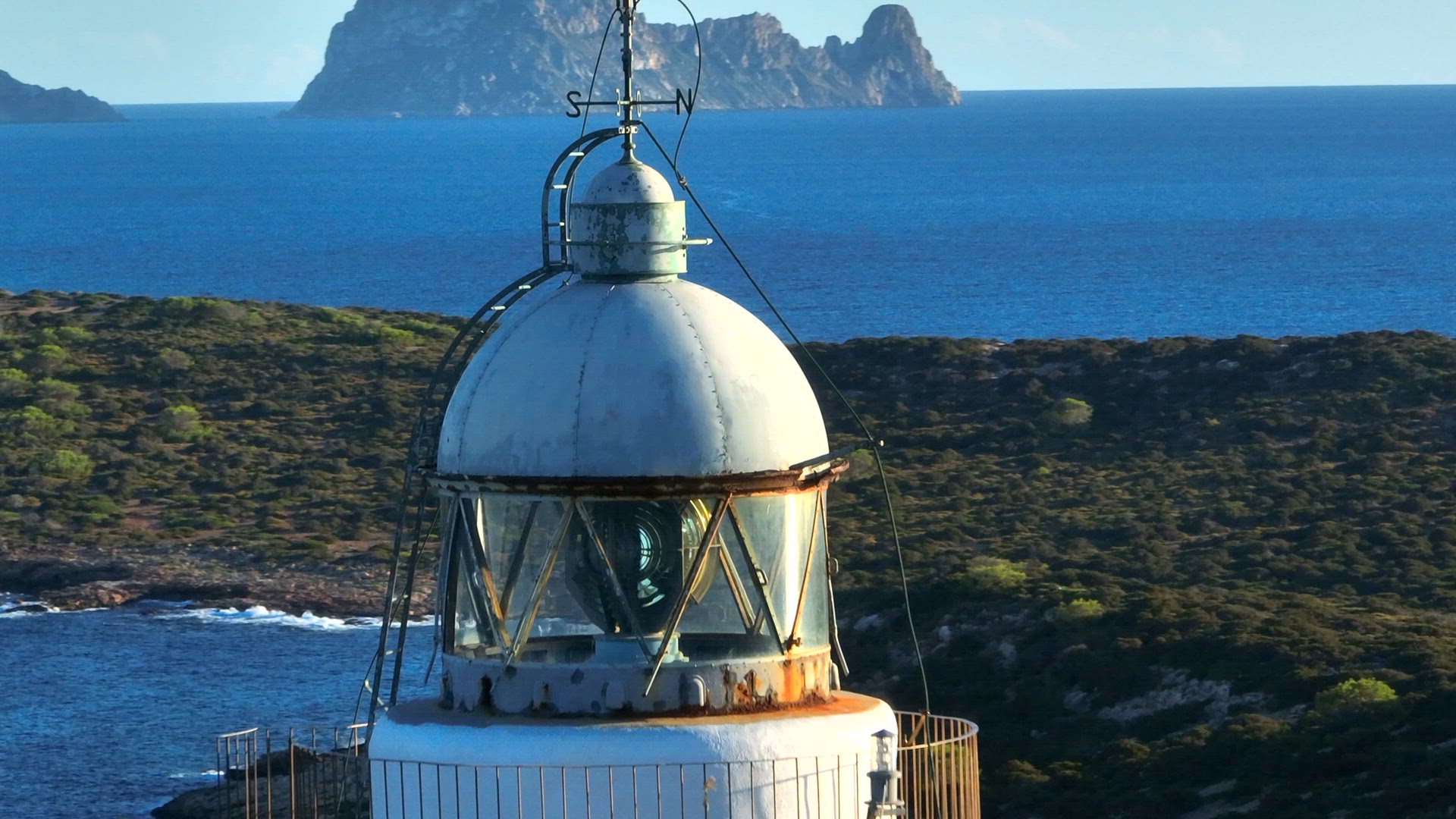 Close Up Aerial View of a Beautiful White Lighthouse