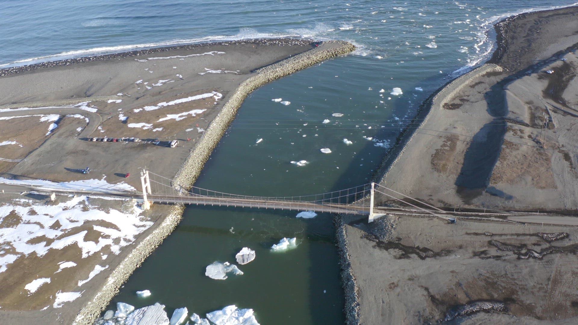 Glacier Lagoon in Iceland Filled With Icebergs From the Air