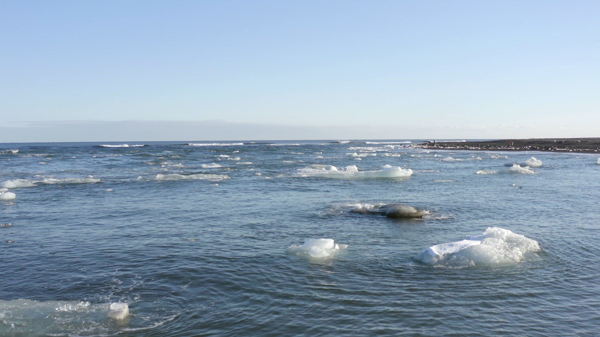 Glacier Lagoon in Iceland Filled With Icebergs Low Flight