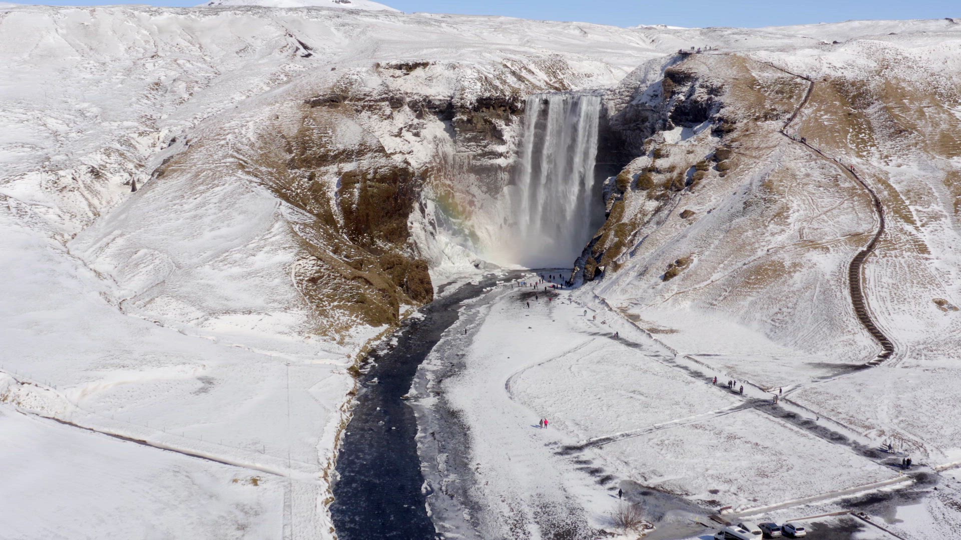 Skogafoss Waterfall one of Iceland's Iconic Landmarks and Tourist Attraction
