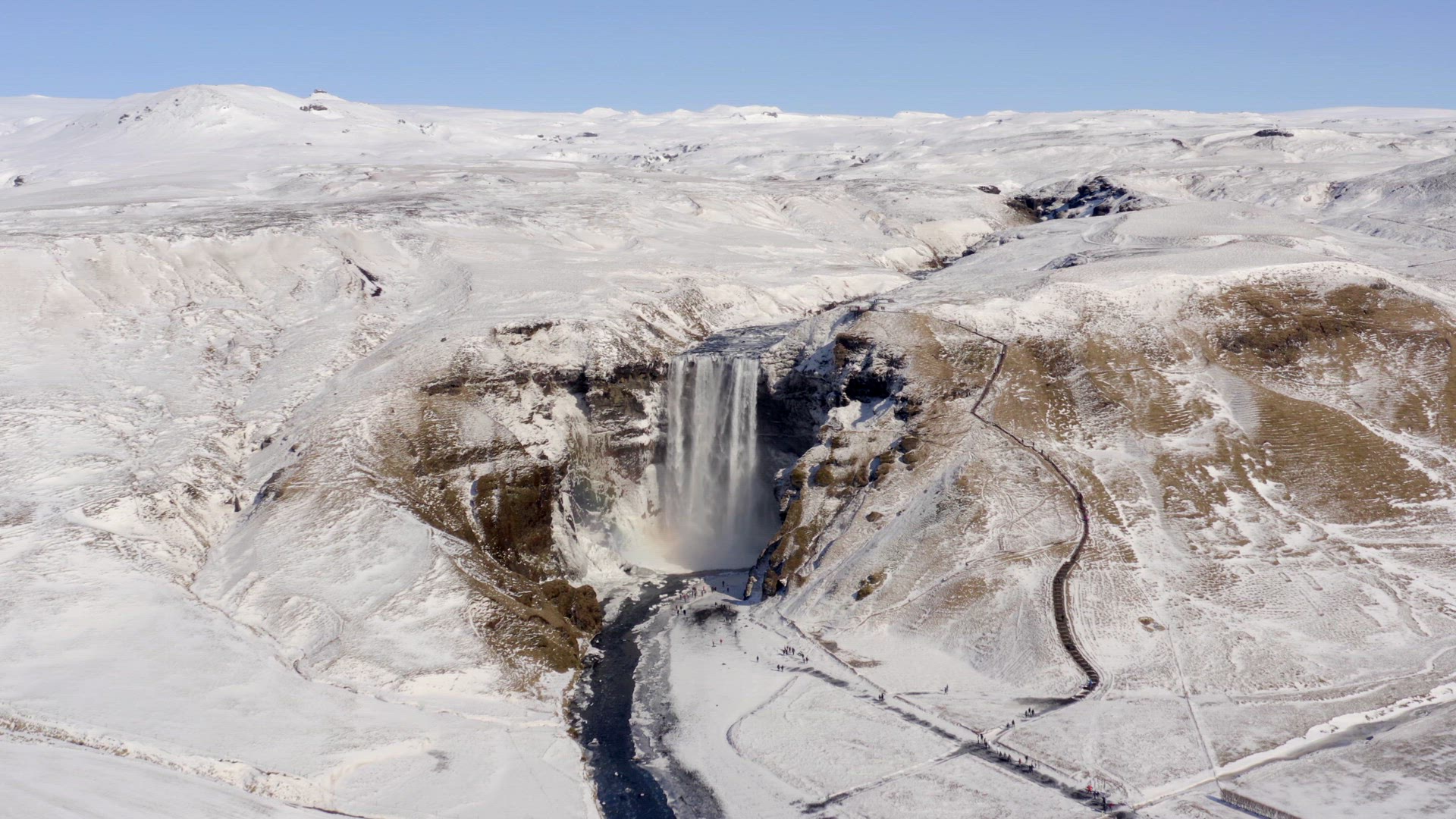 Skogafoss Waterfall one of Iceland's Iconic Landmarks and Tourist Attraction
