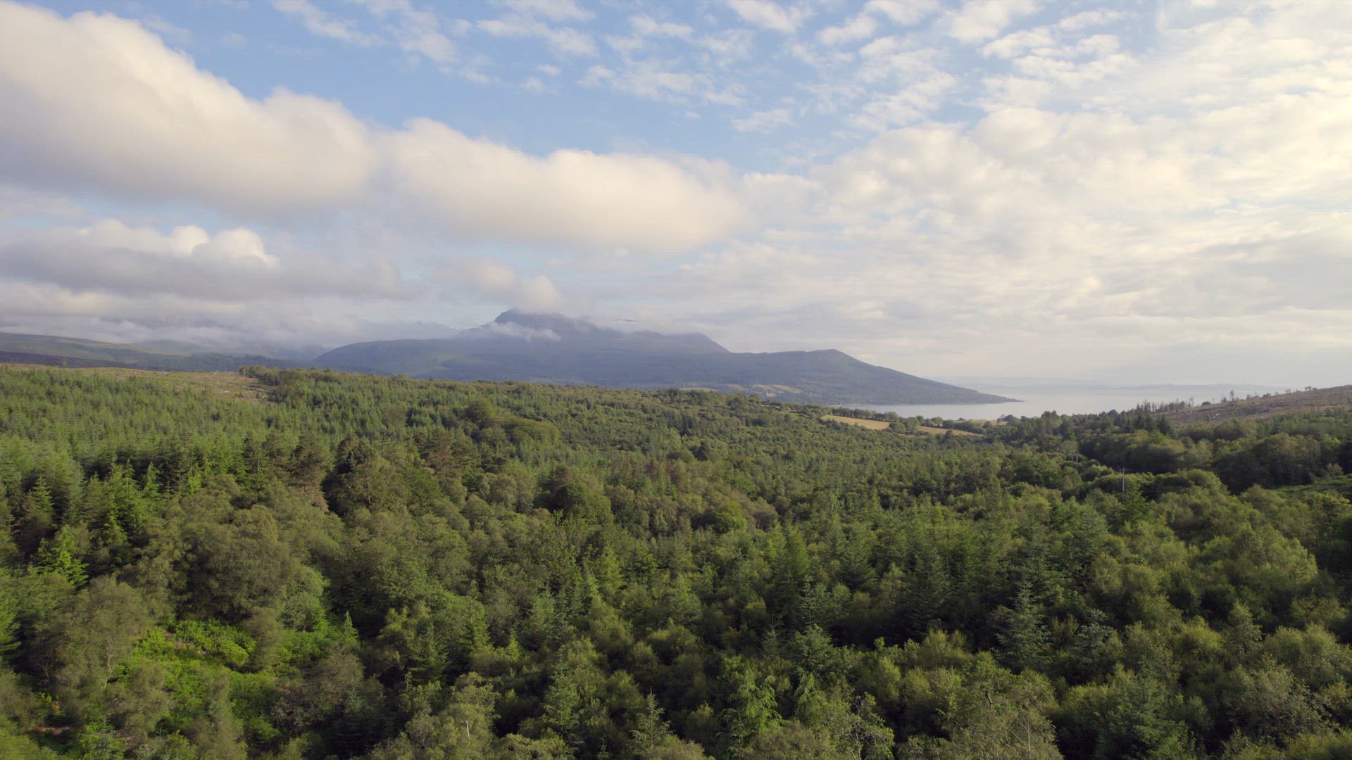 Flyover of Woodlands on the Isle of Arran Flying Towards Brodick