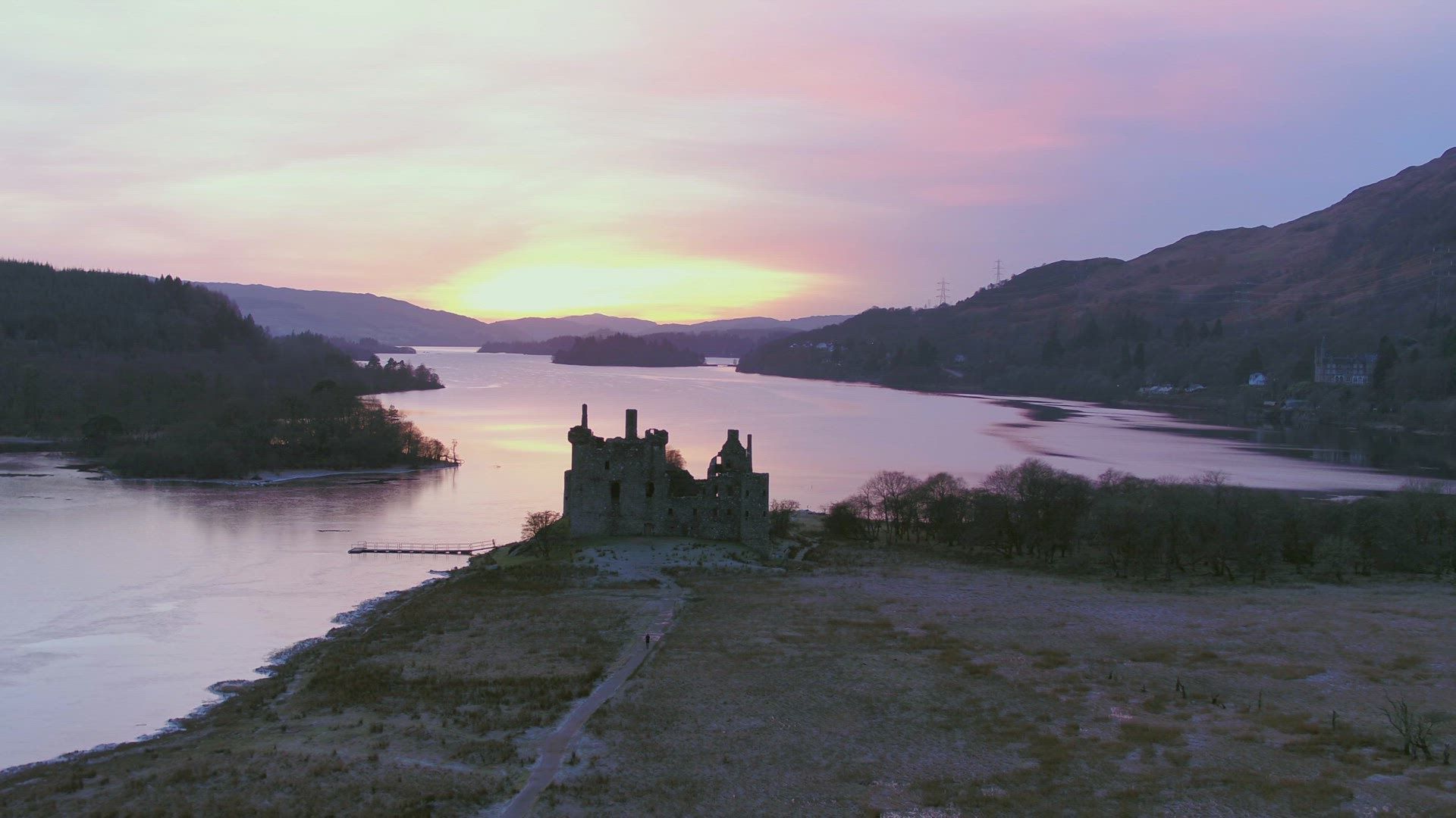 Sunset Over the Ruins of Kilchurn Castle in Scotland