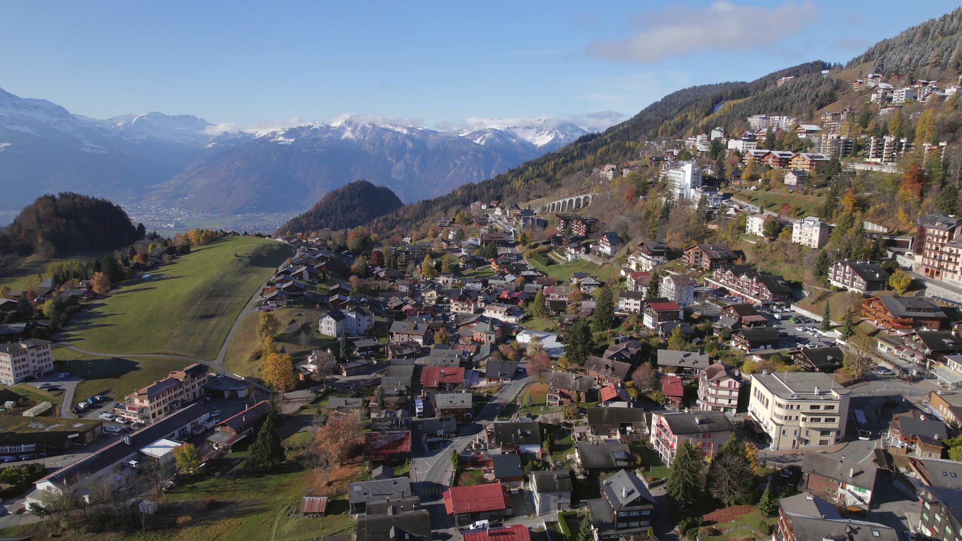 Aerial Views of the Municipality of Leysin in Aigle Switzerland