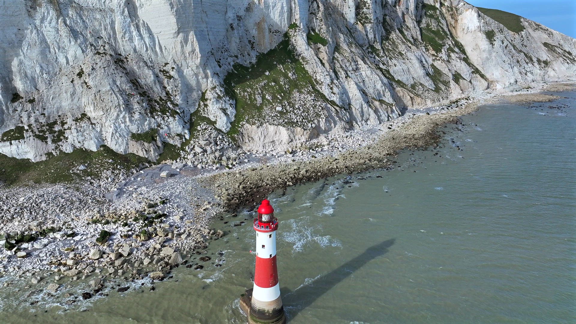 Beautiful Lighthouse on the South Coast of England Aerial View