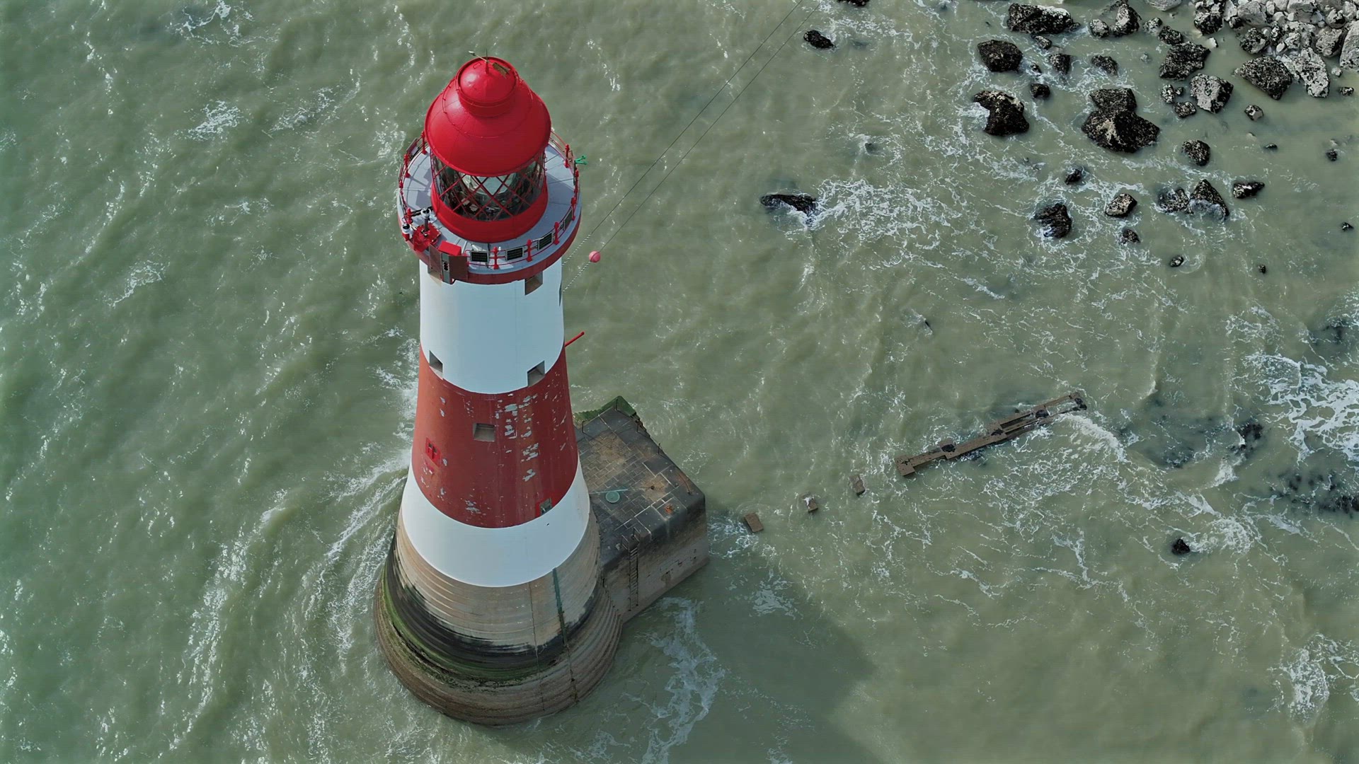 English Coastline Featuring a Beautiful Lighthouse Aerial View