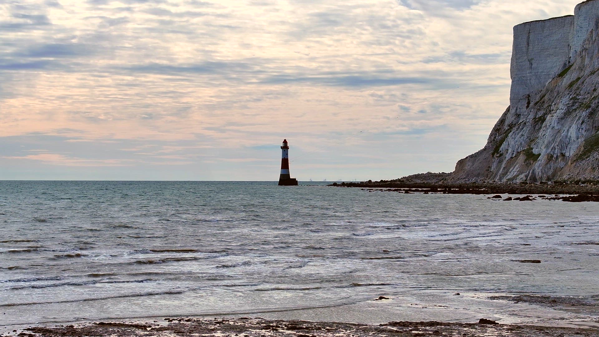 Beautiful Lighthouse on the South Coast of England Aerial View