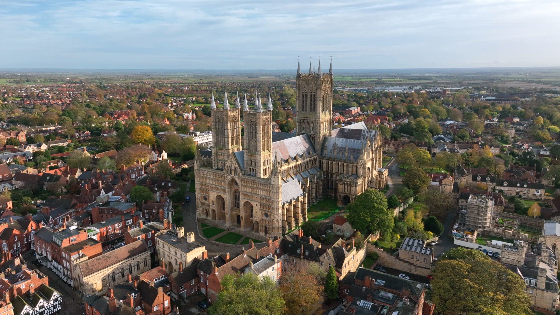 Lincoln City and Cathedral UK Aerial View in the Afternoon