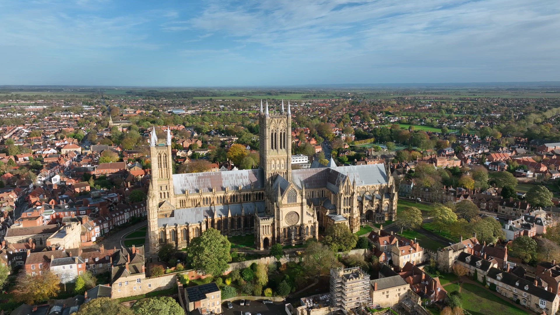 Aerial View of Lincoln City Cathedral in England