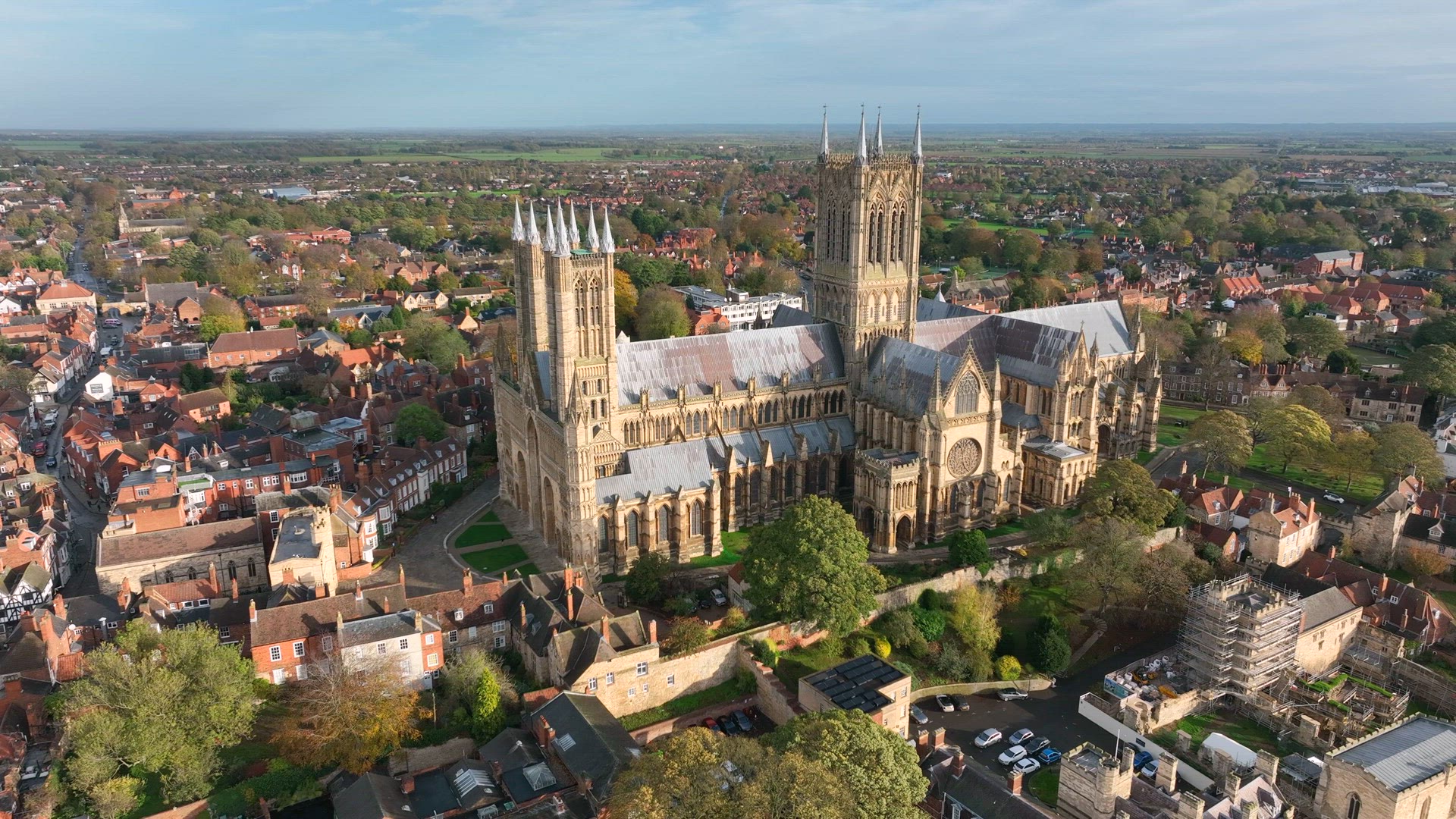 Aerial View of Lincoln City Cathedral in England