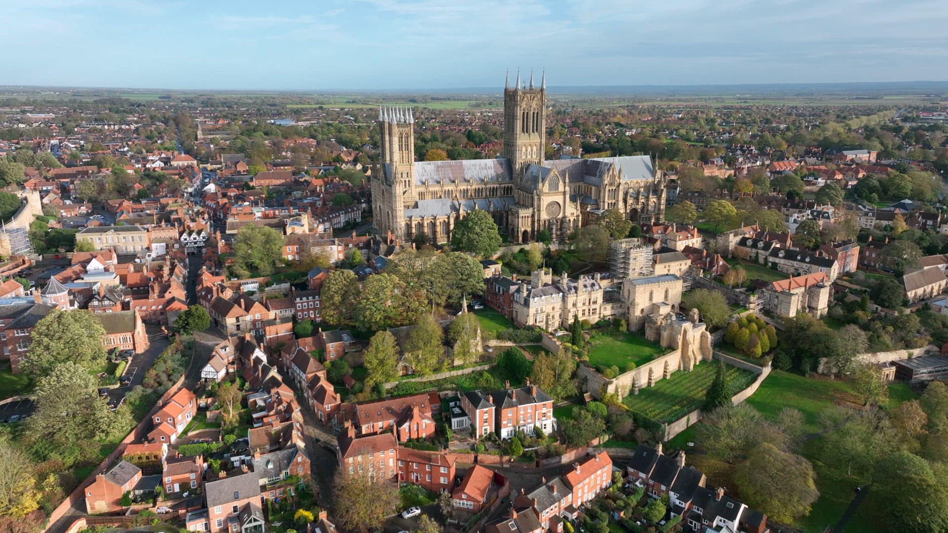 Lincoln City and Cathedral UK Aerial View in the Afternoon