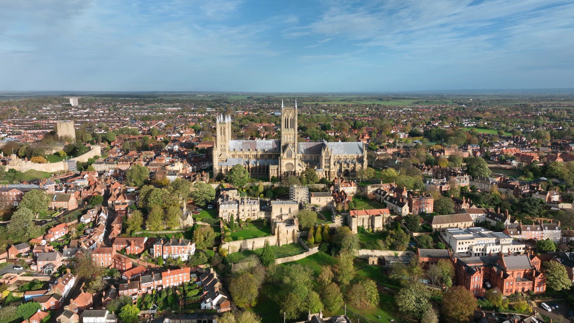Lincoln City and Cathedral UK Aerial View in the Afternoon