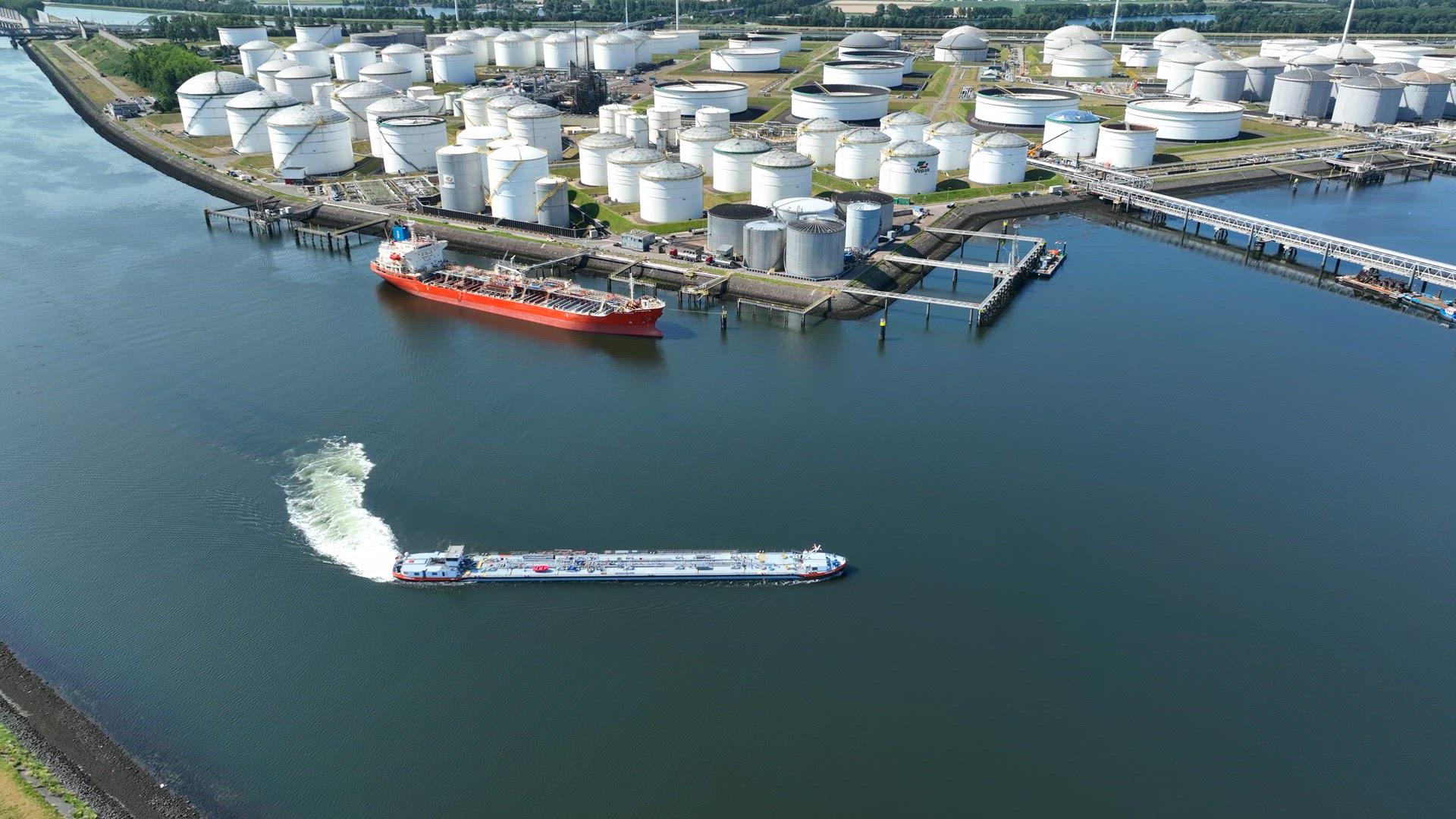 Liquid Cargo Tanker Ship Docking at a Fuel Depot