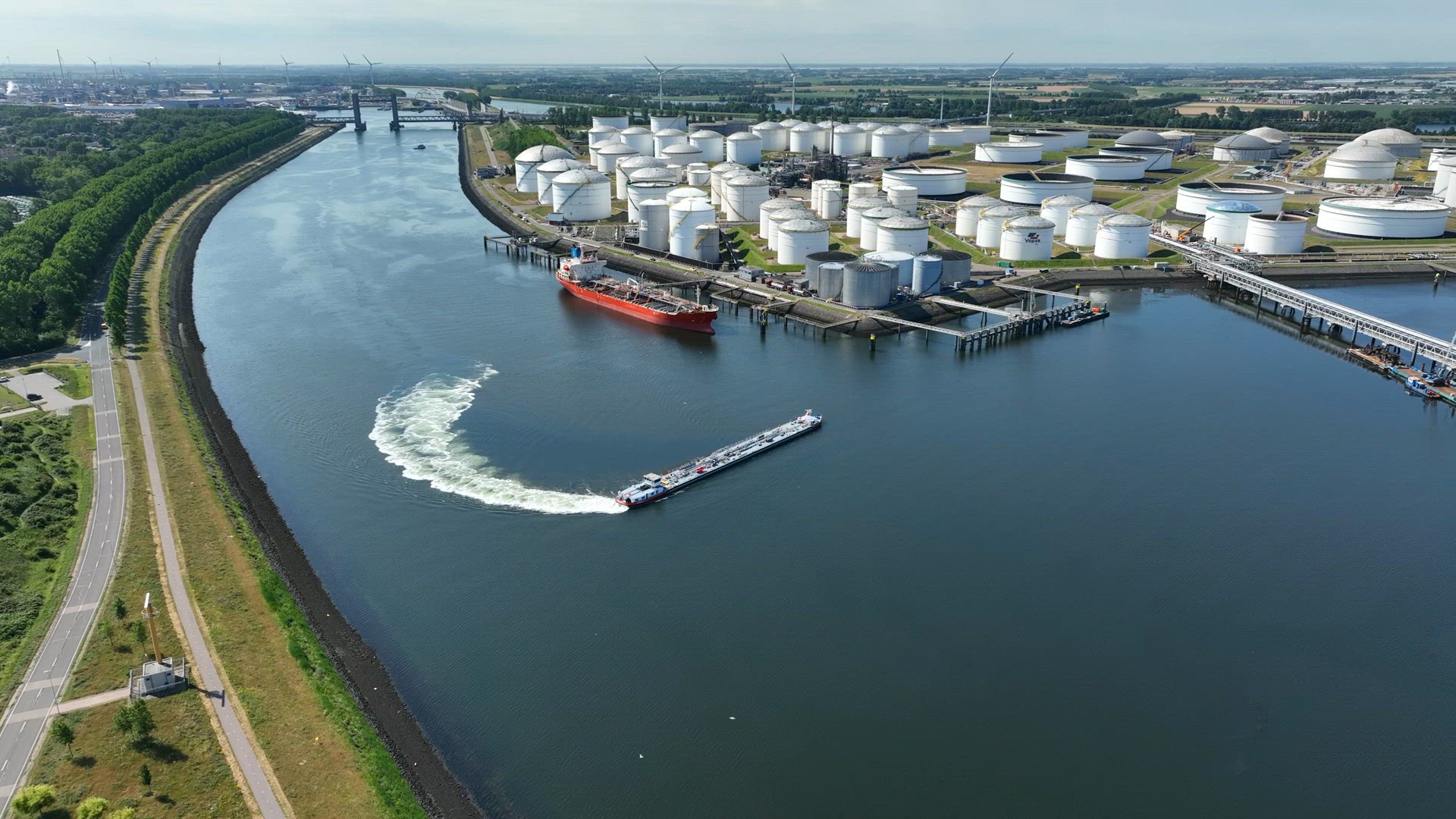 Liquid Cargo Tanker Ship Docking at a Fuel Depot