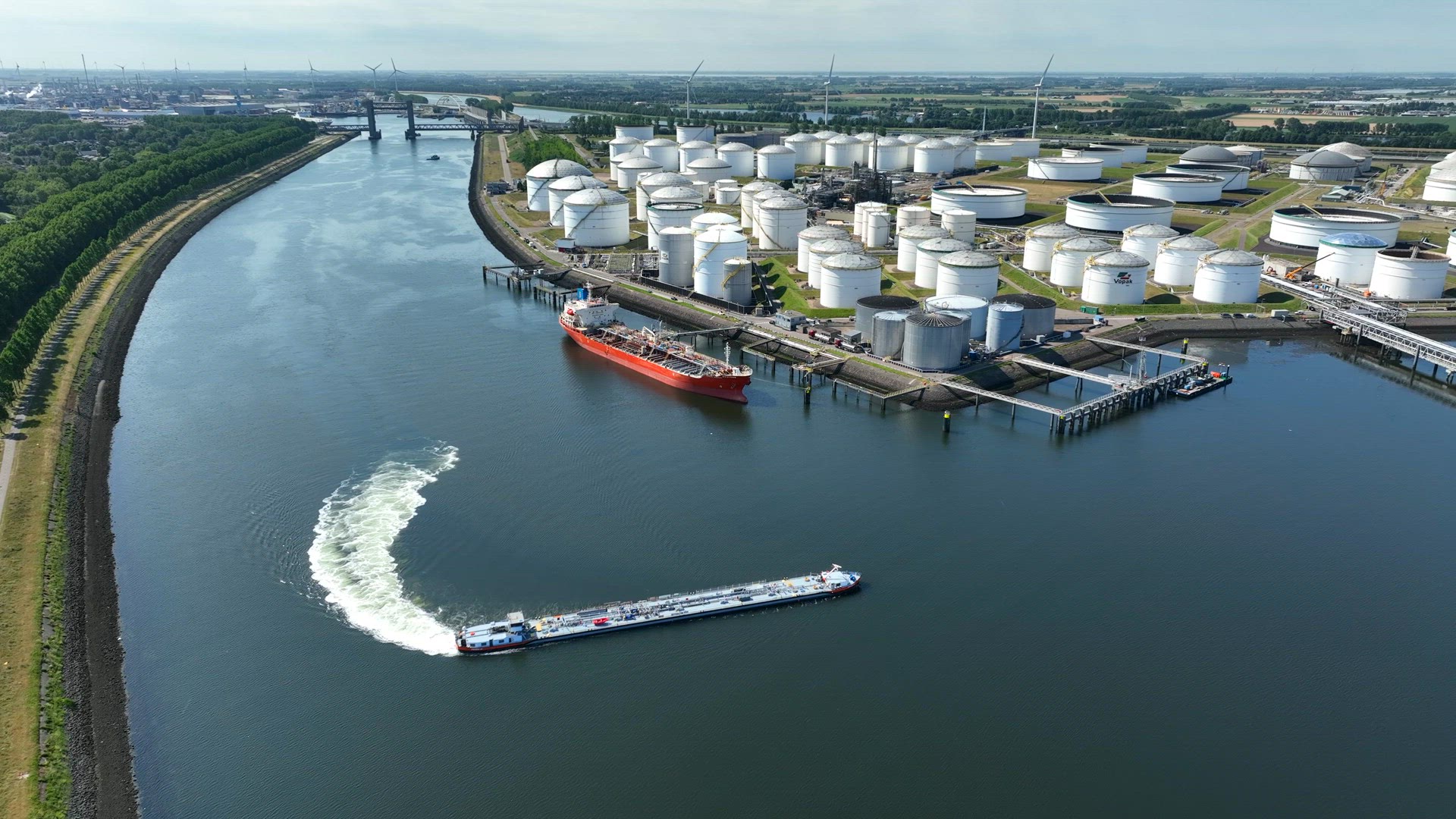 Liquid Cargo Tanker Ship Docking at a Fuel Depot
