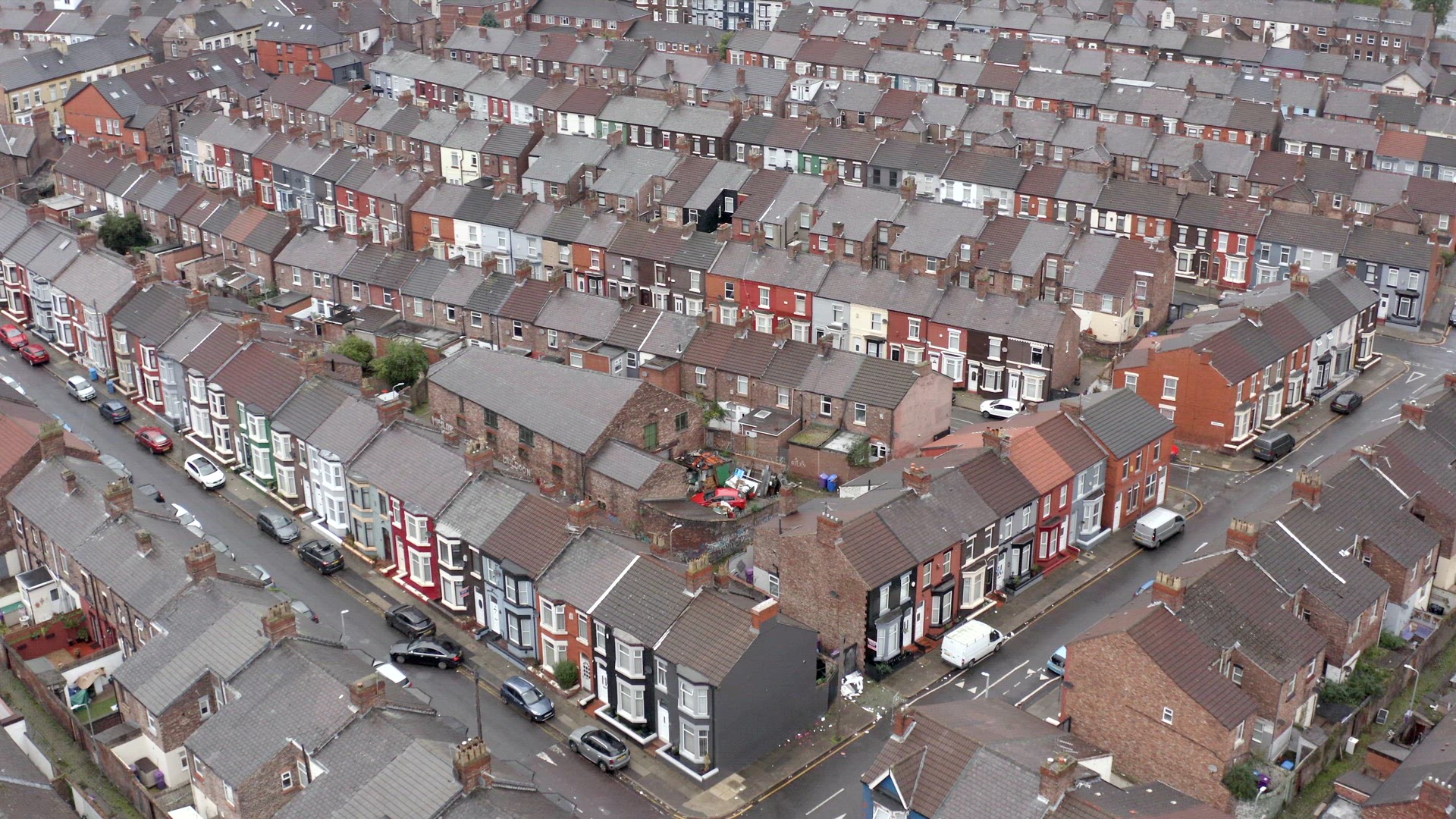 Liverpool Terraced Working Class Houses and Streets Aerial View