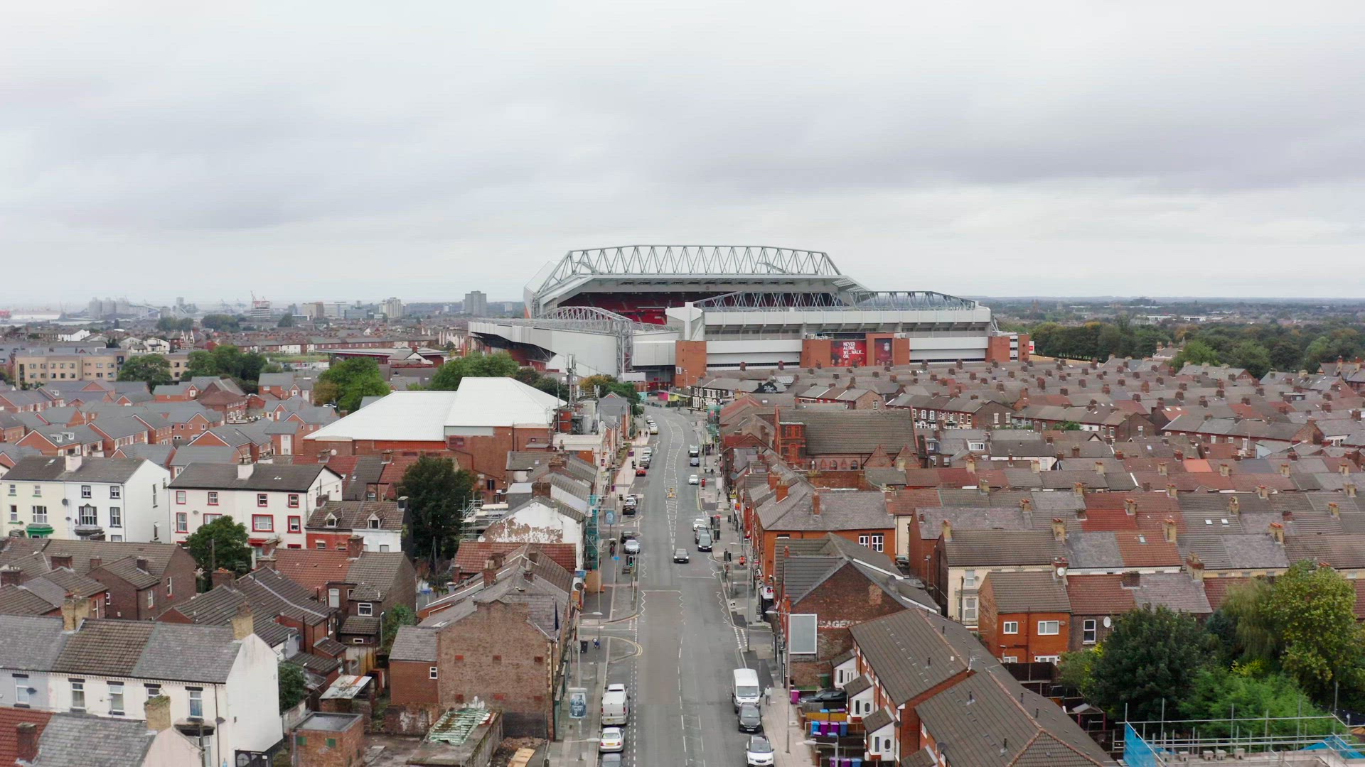 Houses and Streets Leading to Anfield in Liverpool