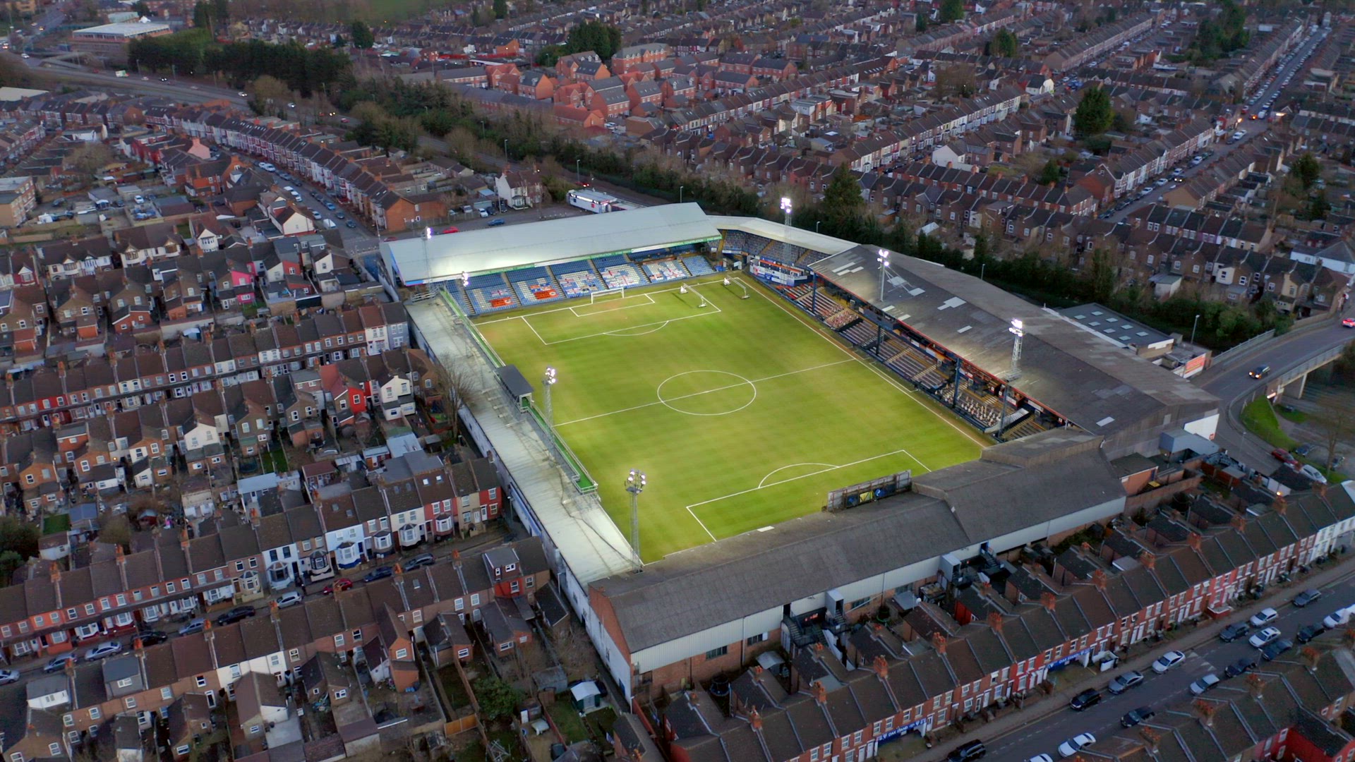 Luton Town Football Club Kenilworth Road Stadium Low Aerial View