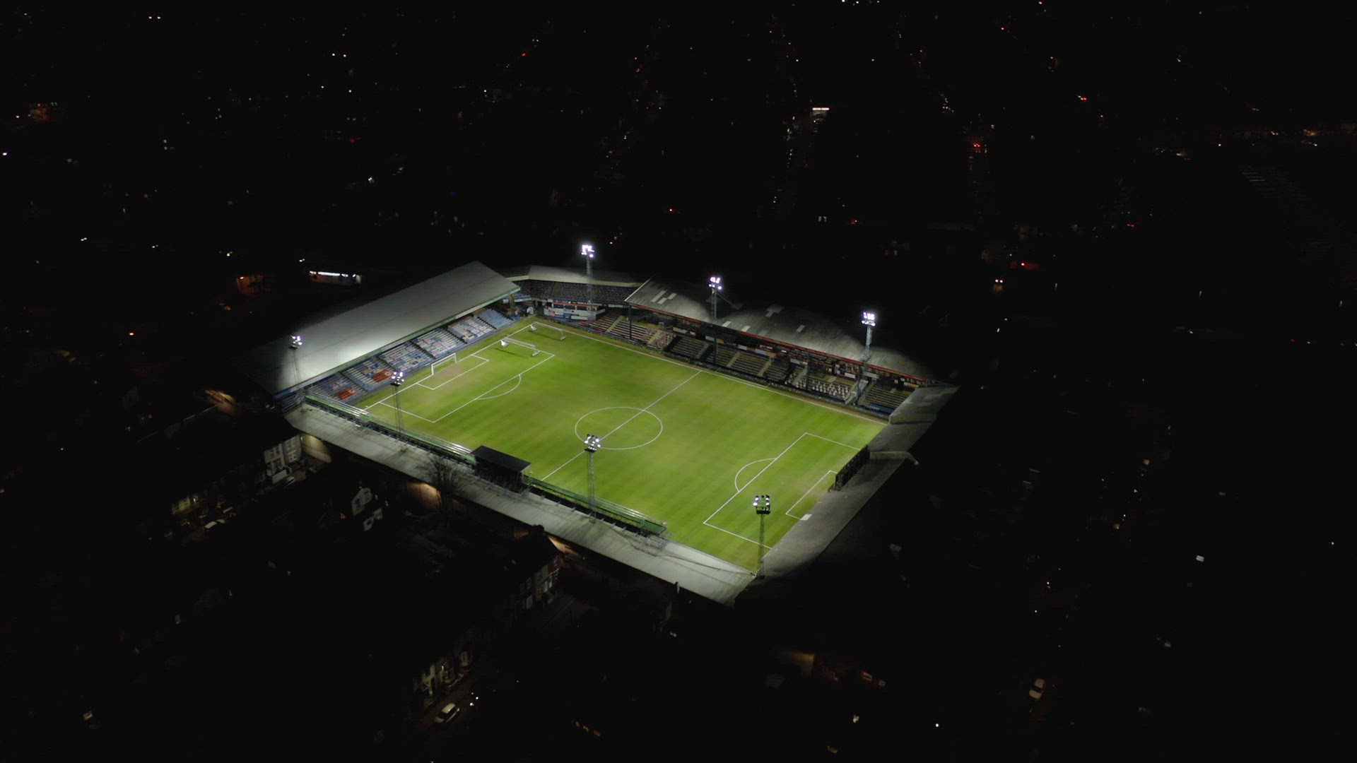 Luton Town Football Club Aerial View of Kenilworth Road Stadium at Night