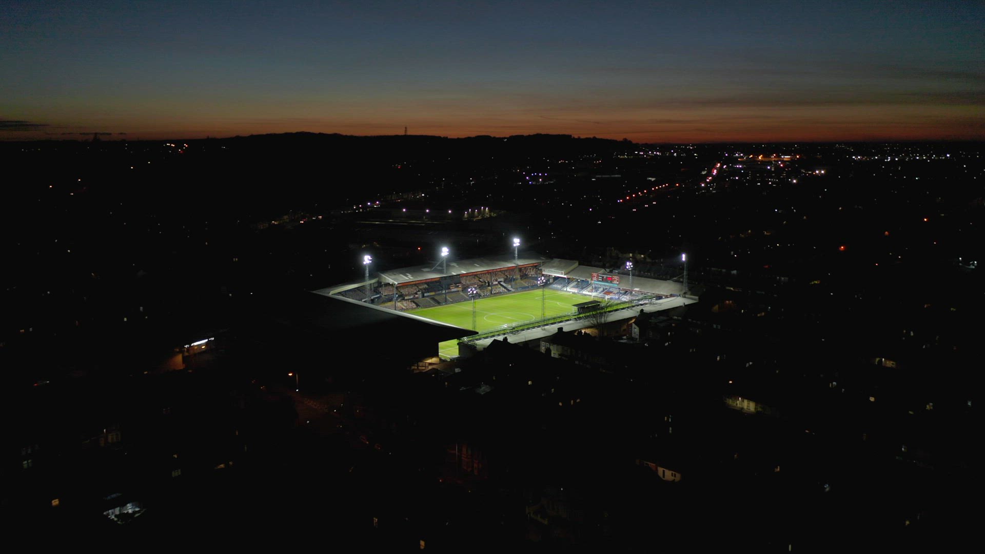 Luton Town Football Club Aerial View of Kenilworth Road Stadium at Night