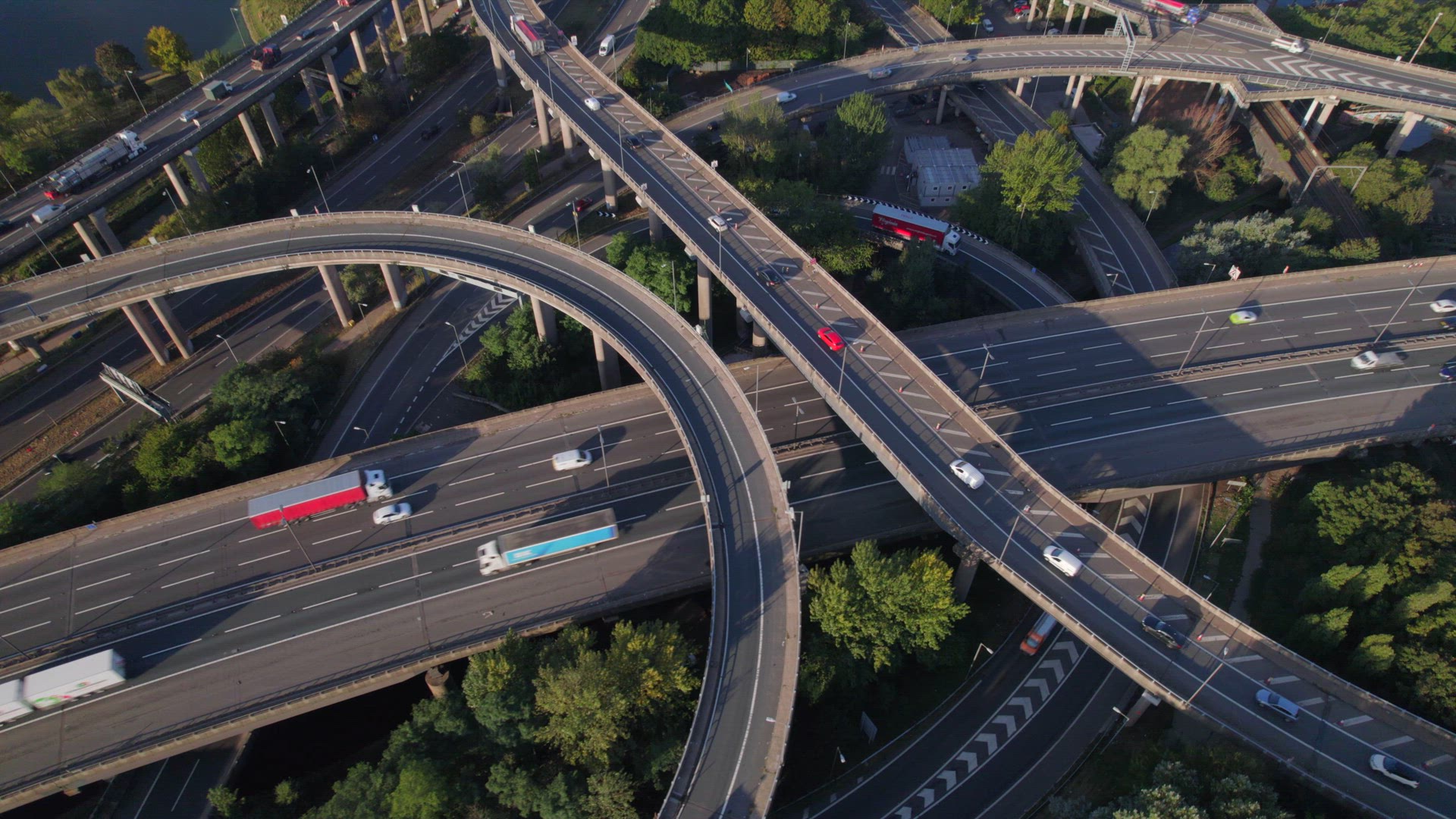 Vehicles Driving Navigating a Spaghetti Interchange Road System