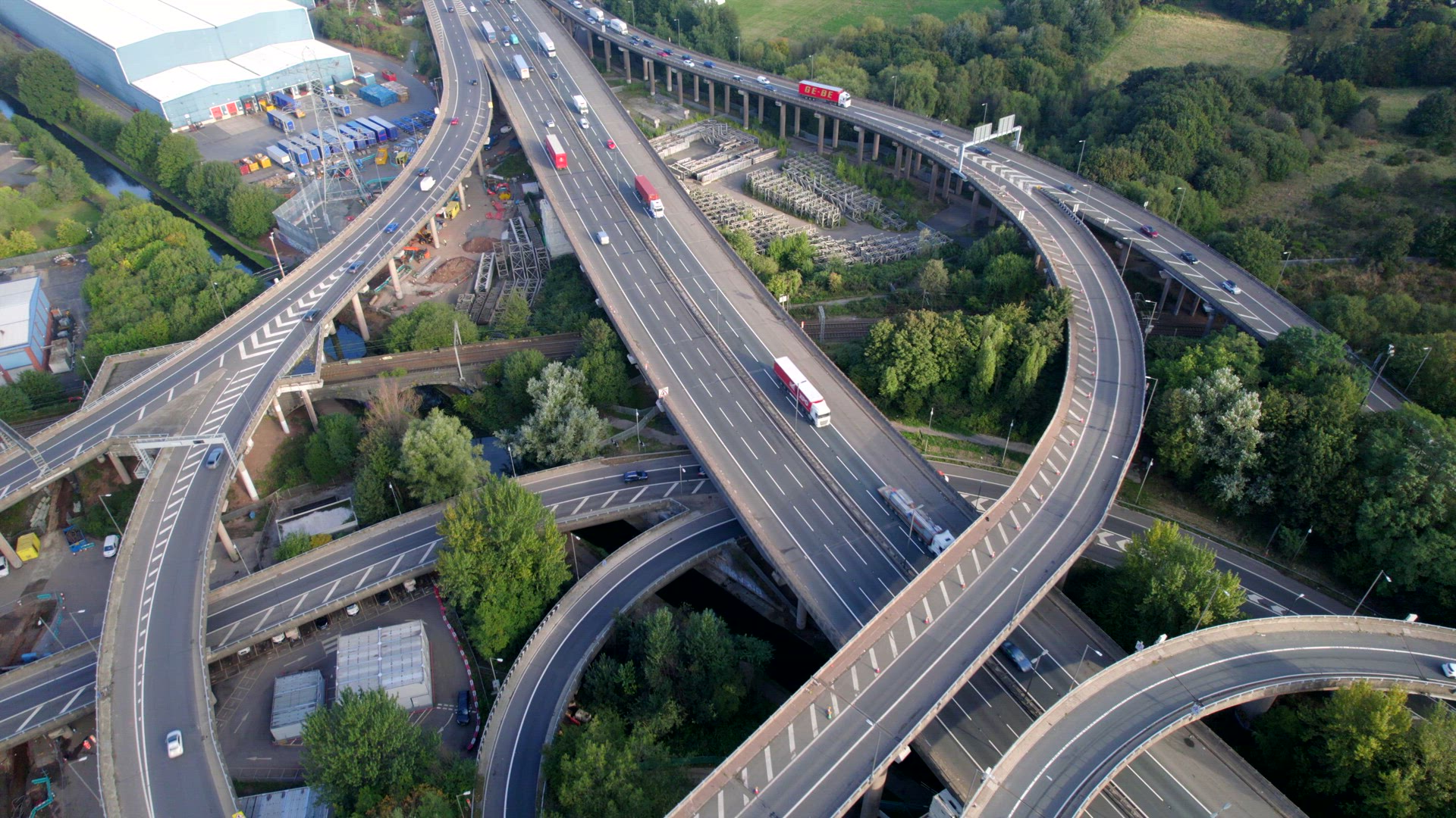 Vehicles Driving Navigating a Spaghetti Interchange Road System