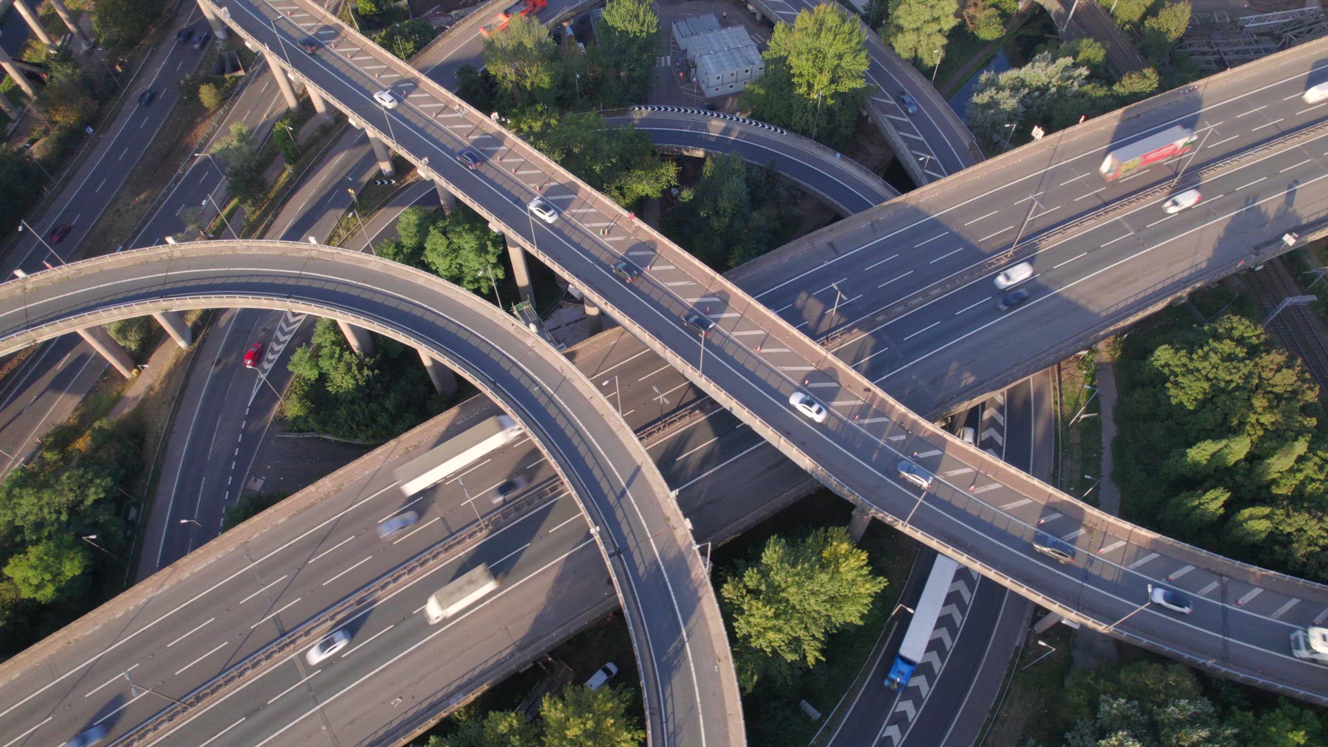Vehicles Driving Navigating a Spaghetti Interchange Road System