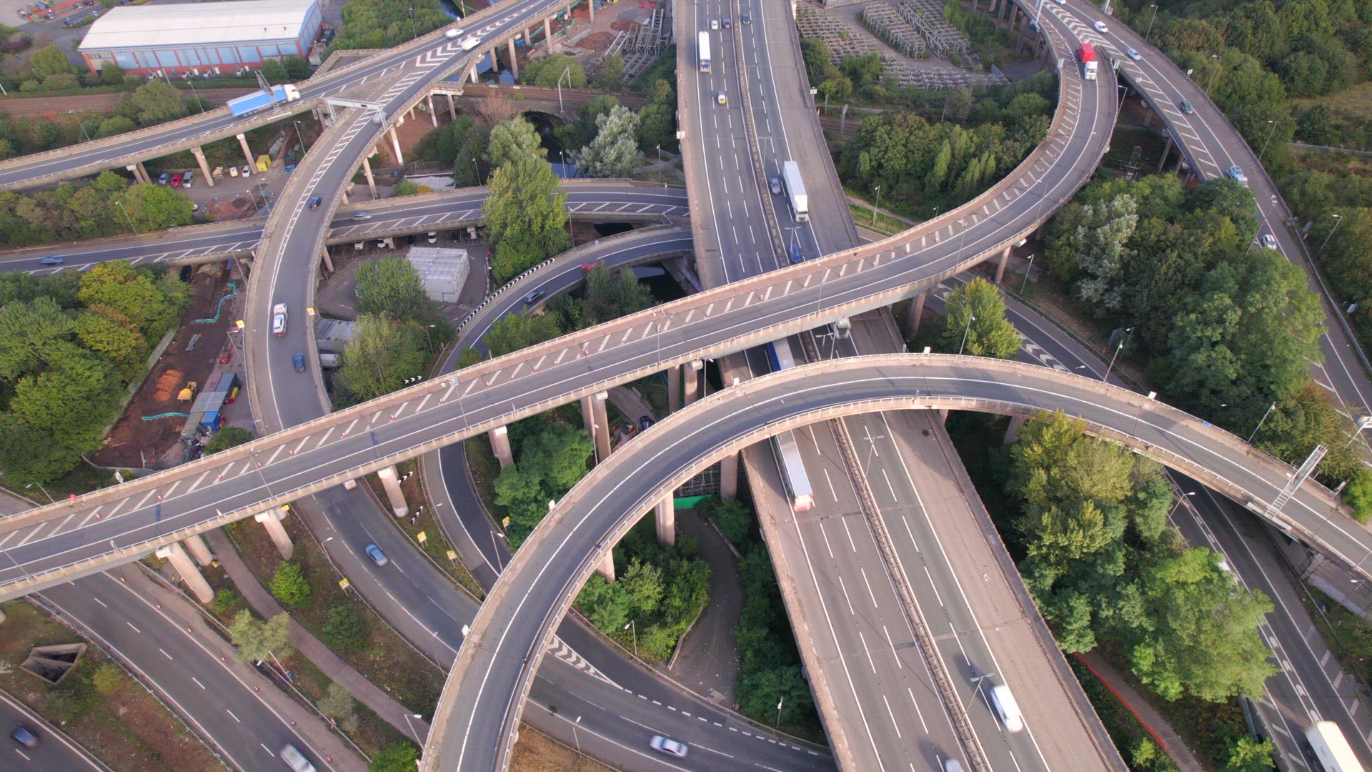 Vehicles Driving Navigating a Spaghetti Interchange Road System