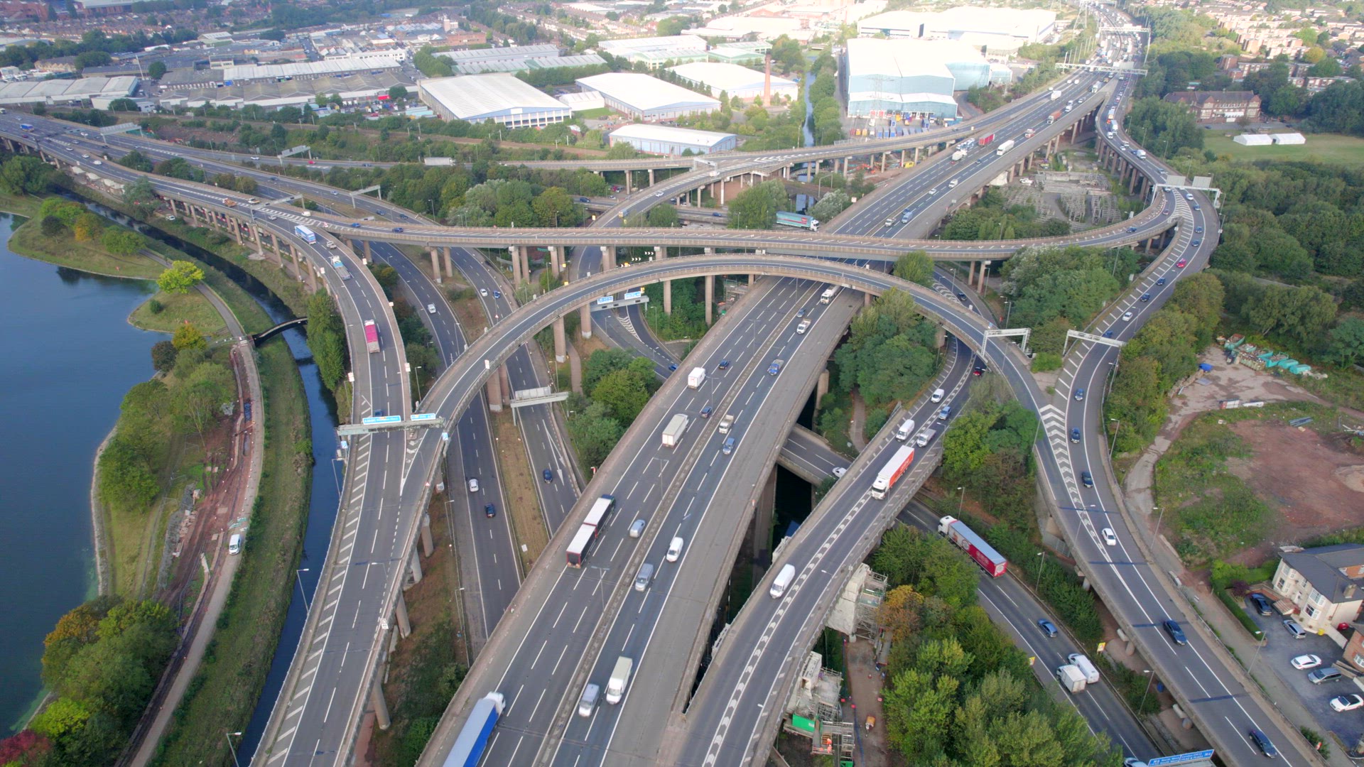 Vehicles Driving Navigating a Spaghetti Interchange Road System