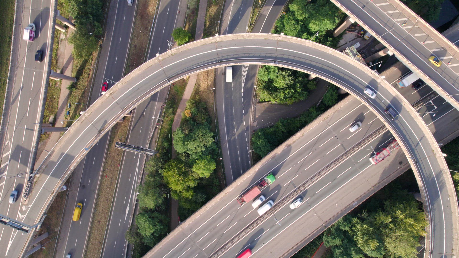 Vehicles Driving Navigating a Spaghetti Interchange Road System