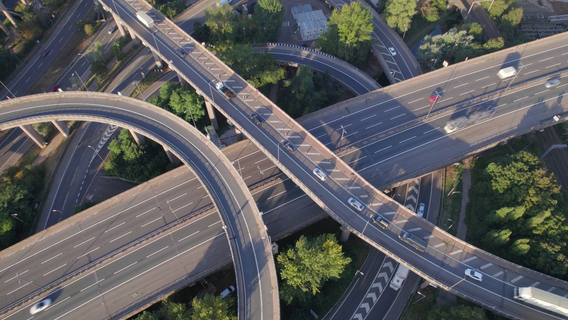 Vehicles Driving Navigating a Spaghetti Interchange Road System