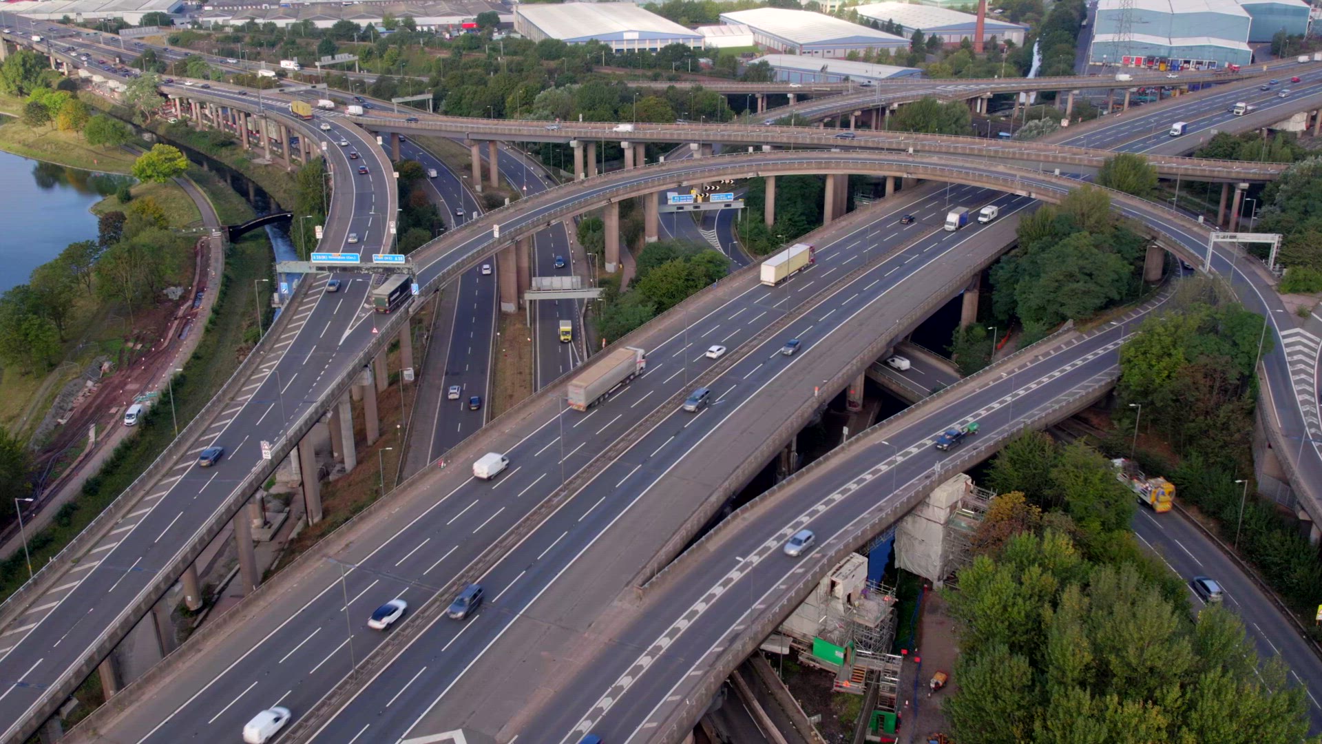 Vehicles Driving Navigating a Spaghetti Interchange Road System