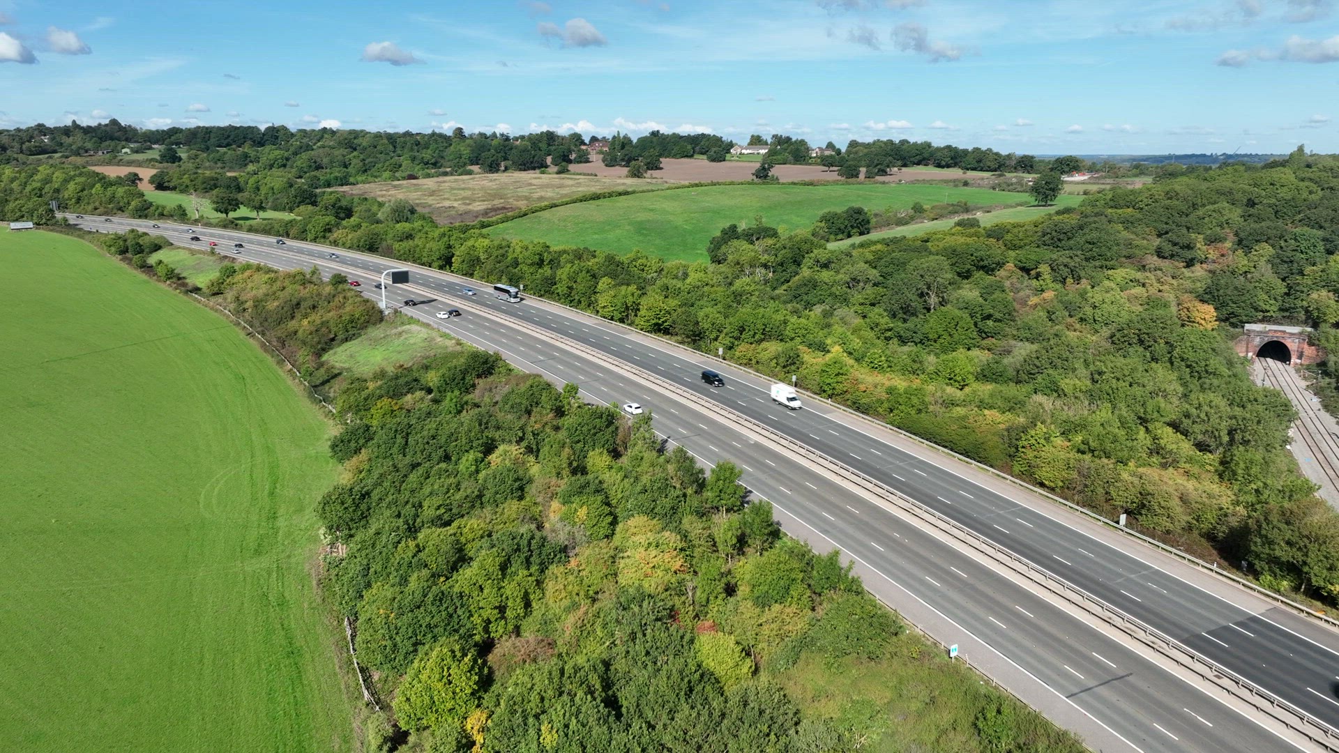 The M1 Motorway Near London in the Summer Aerial View