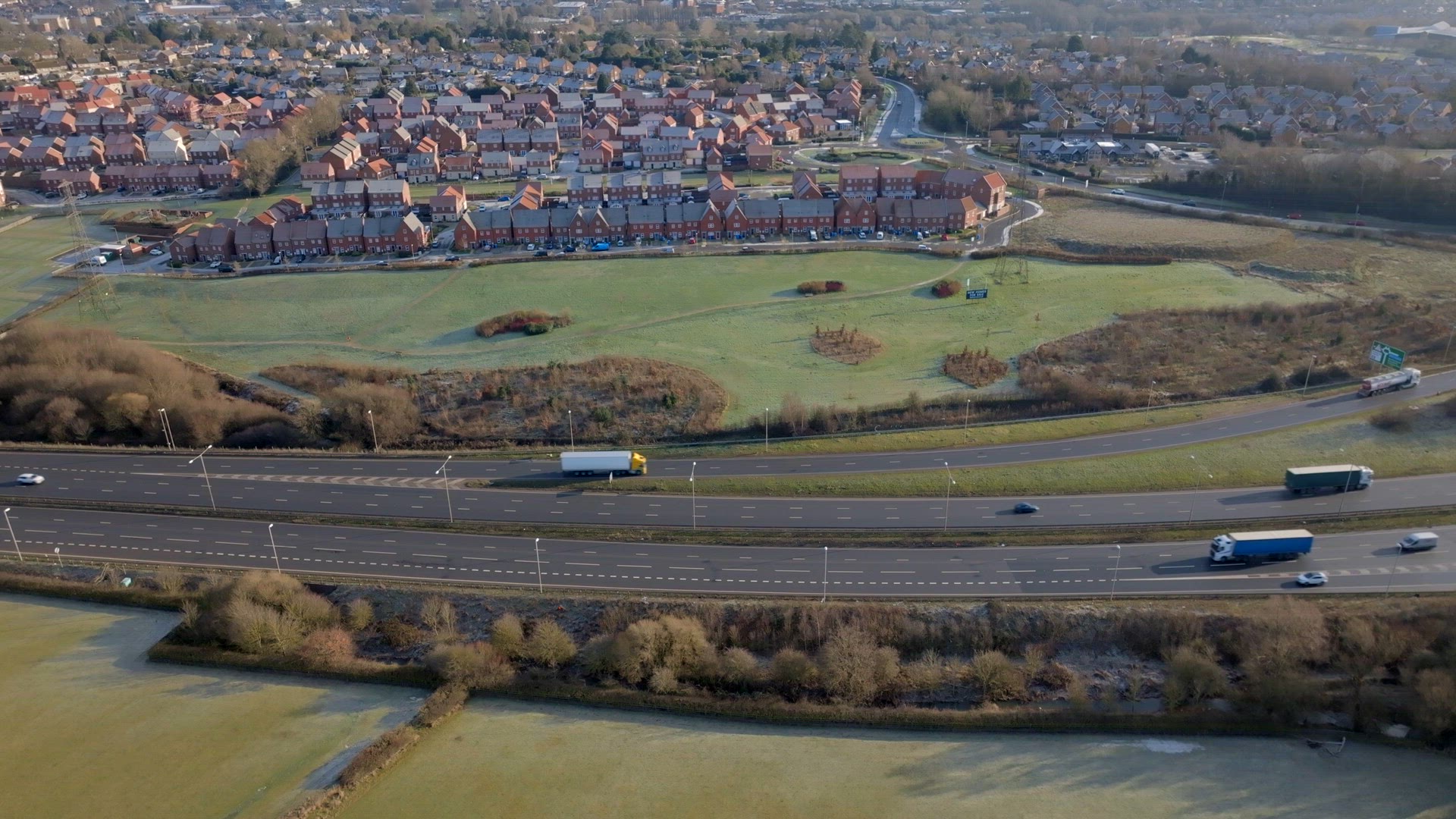 Motorway Driving in the UK Aerial View Showing Lorries, Vans, Cars and Vehicles