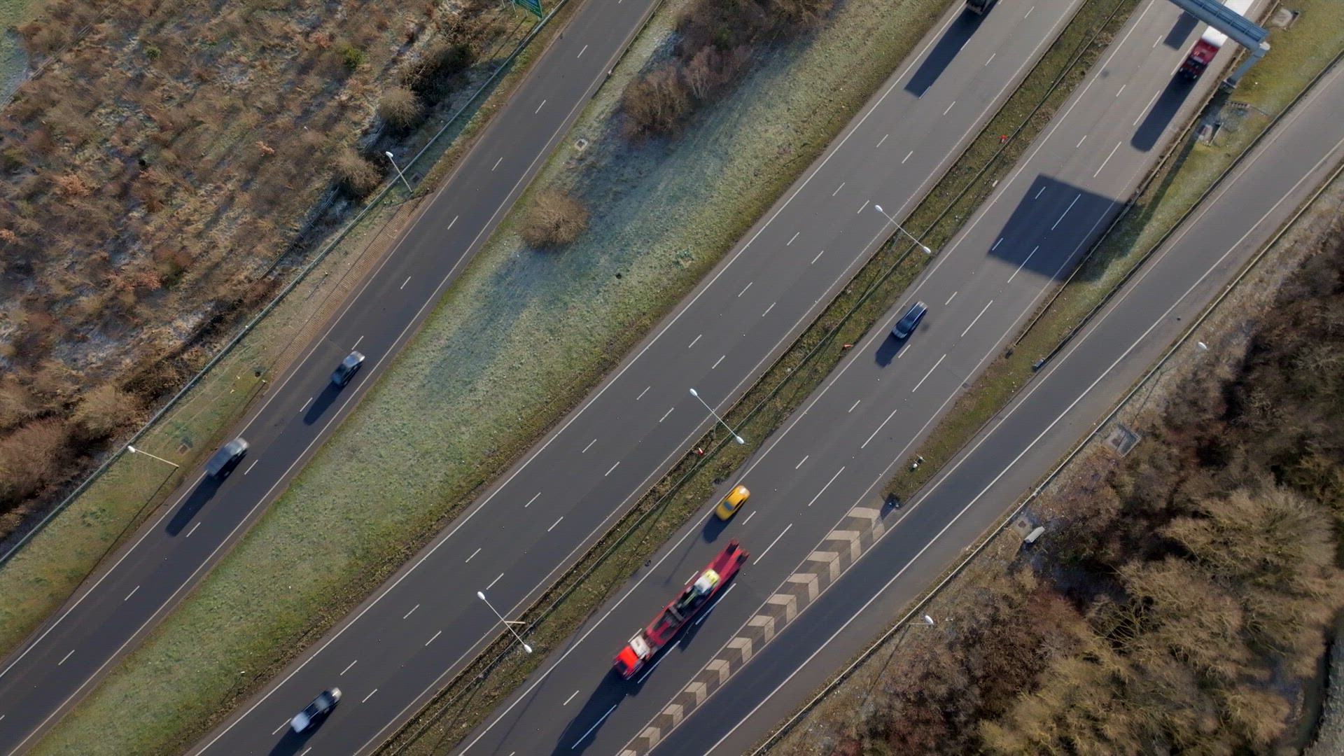 Motorway Driving in the UK Aerial View Showing Lorries, Vans, Cars and Vehicles