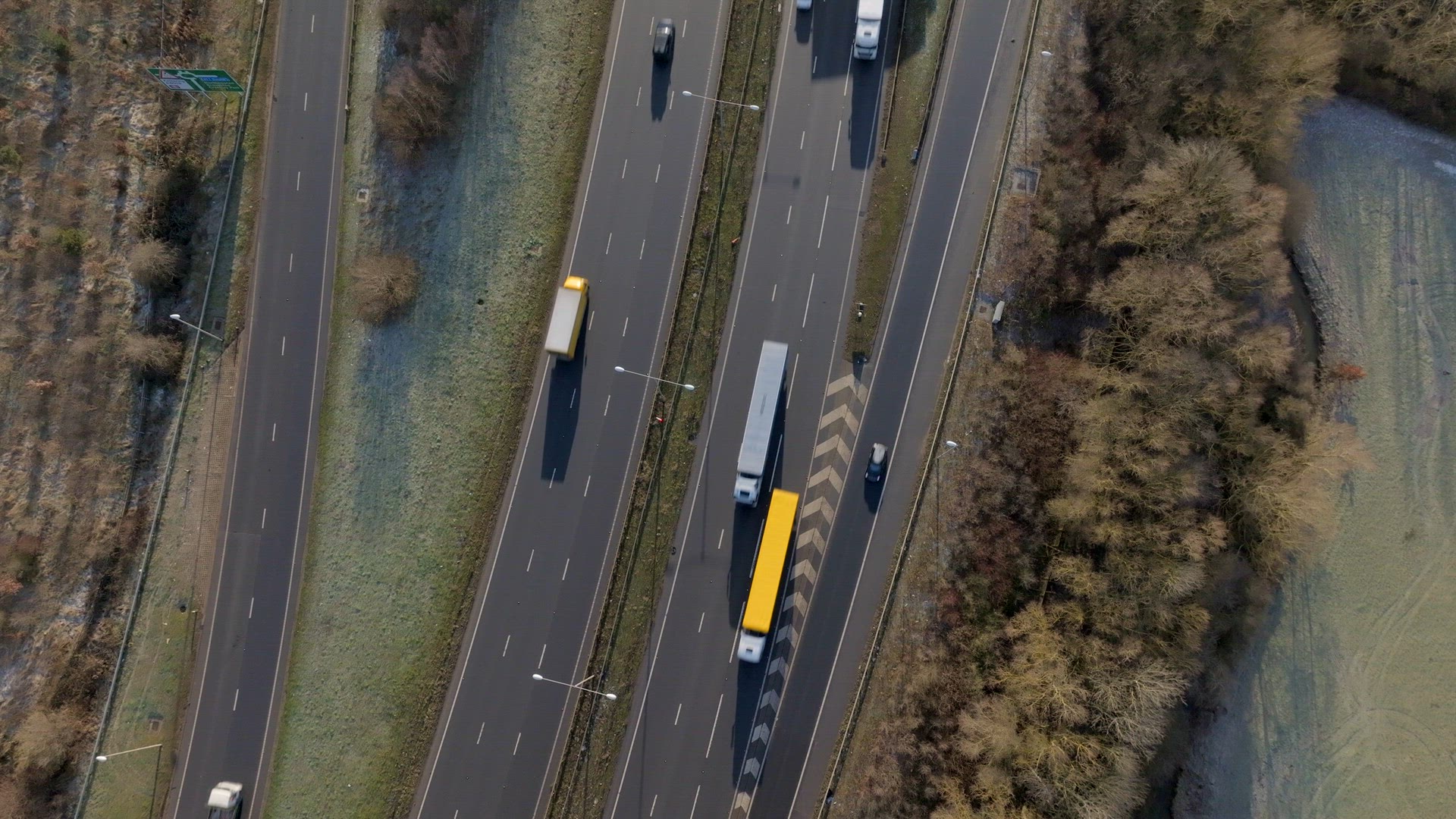 Motorway Driving in the UK Aerial View Showing Lorries, Vans, Cars and Vehicles